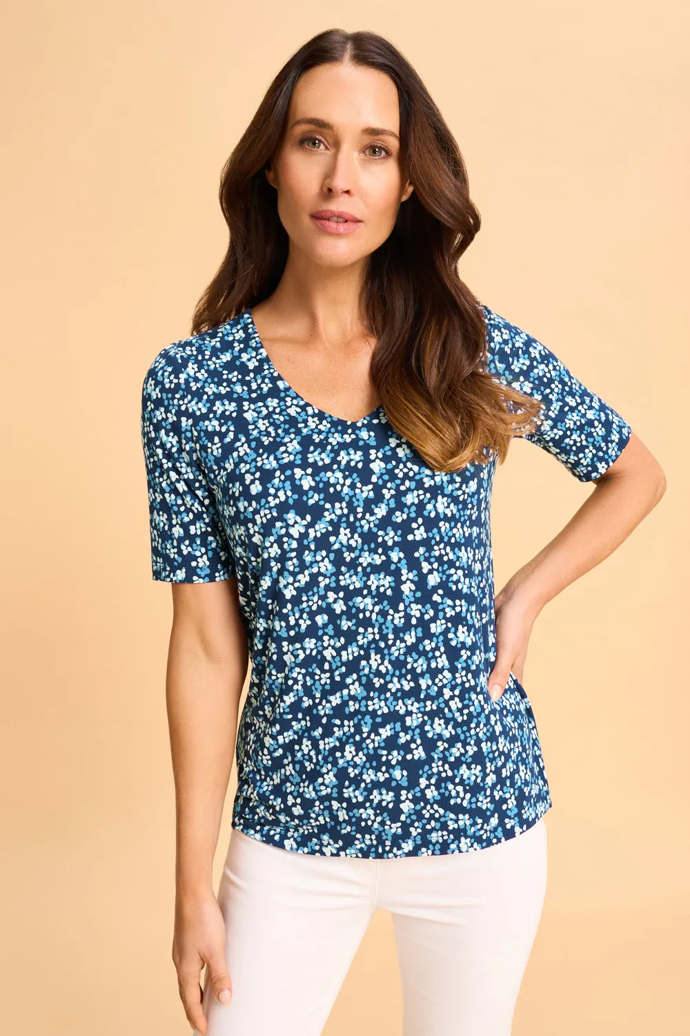 1/2 Sleeve V-Neck Tee - Ink Multi Spot