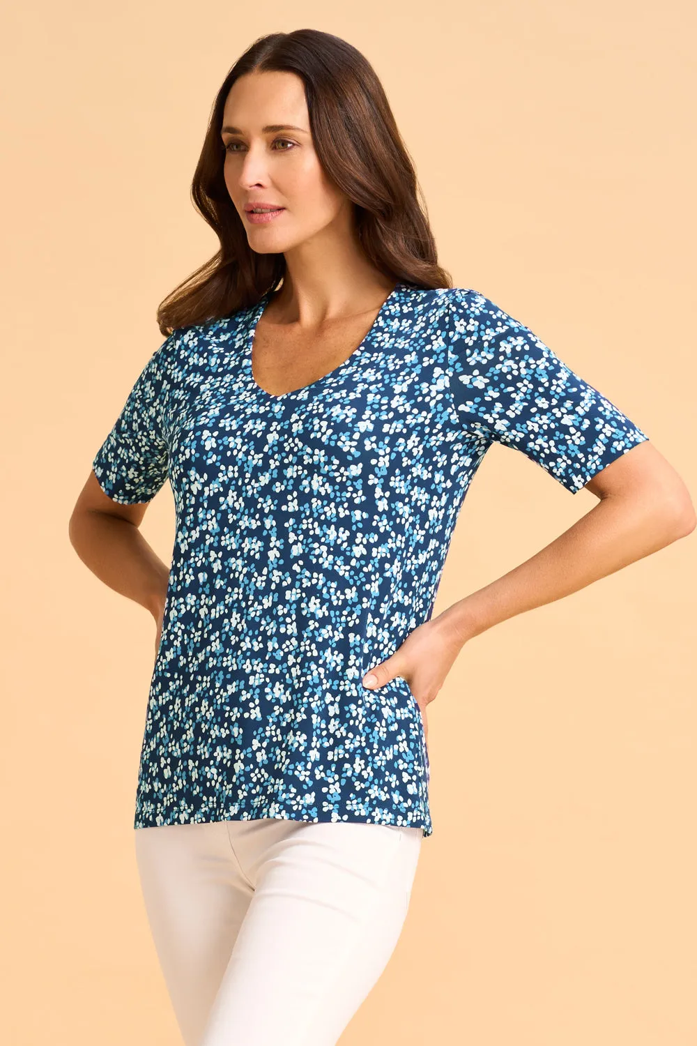 1/2 Sleeve V-Neck Tee - Ink Multi Spot
