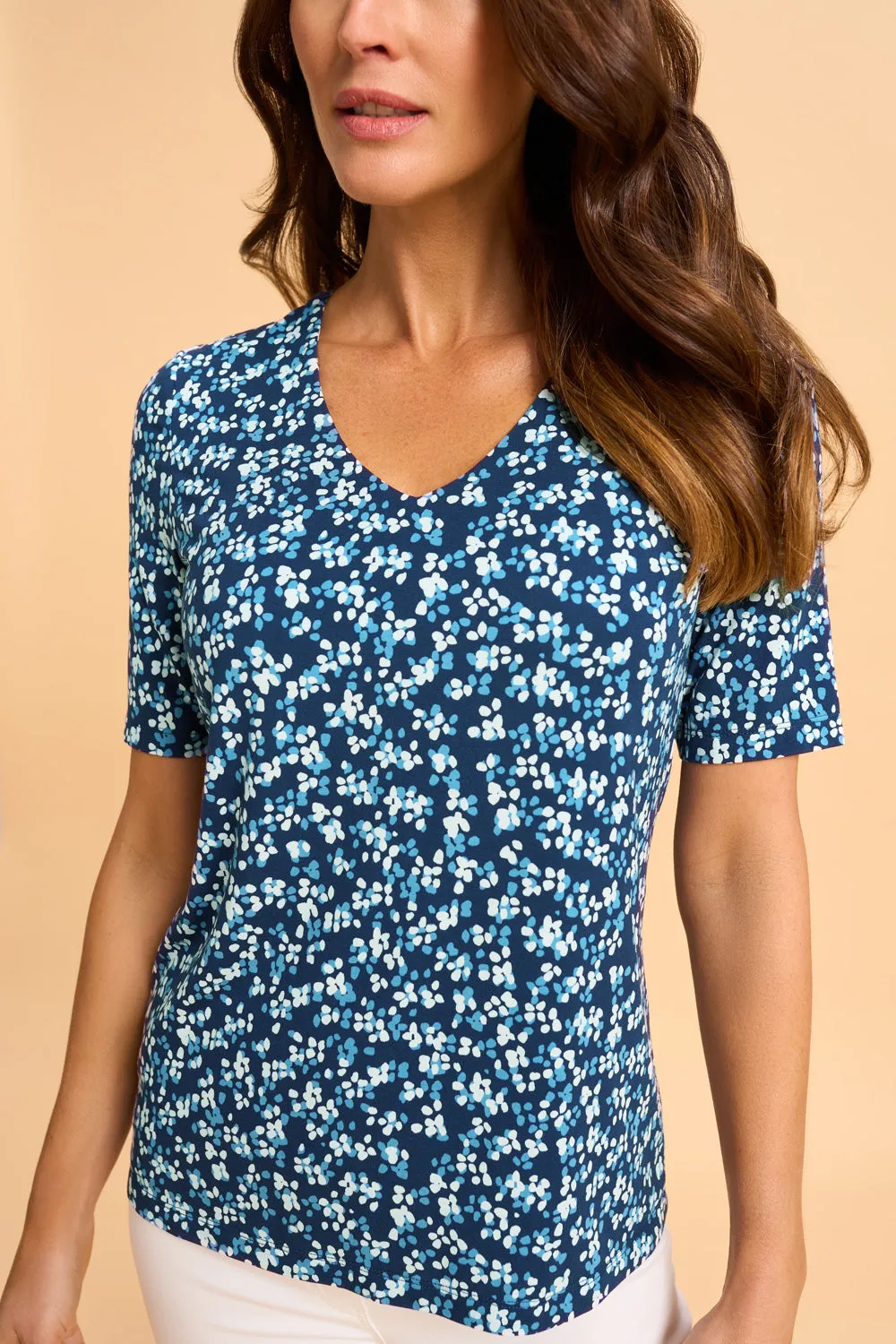 1/2 Sleeve V-Neck Tee - Ink Multi Spot