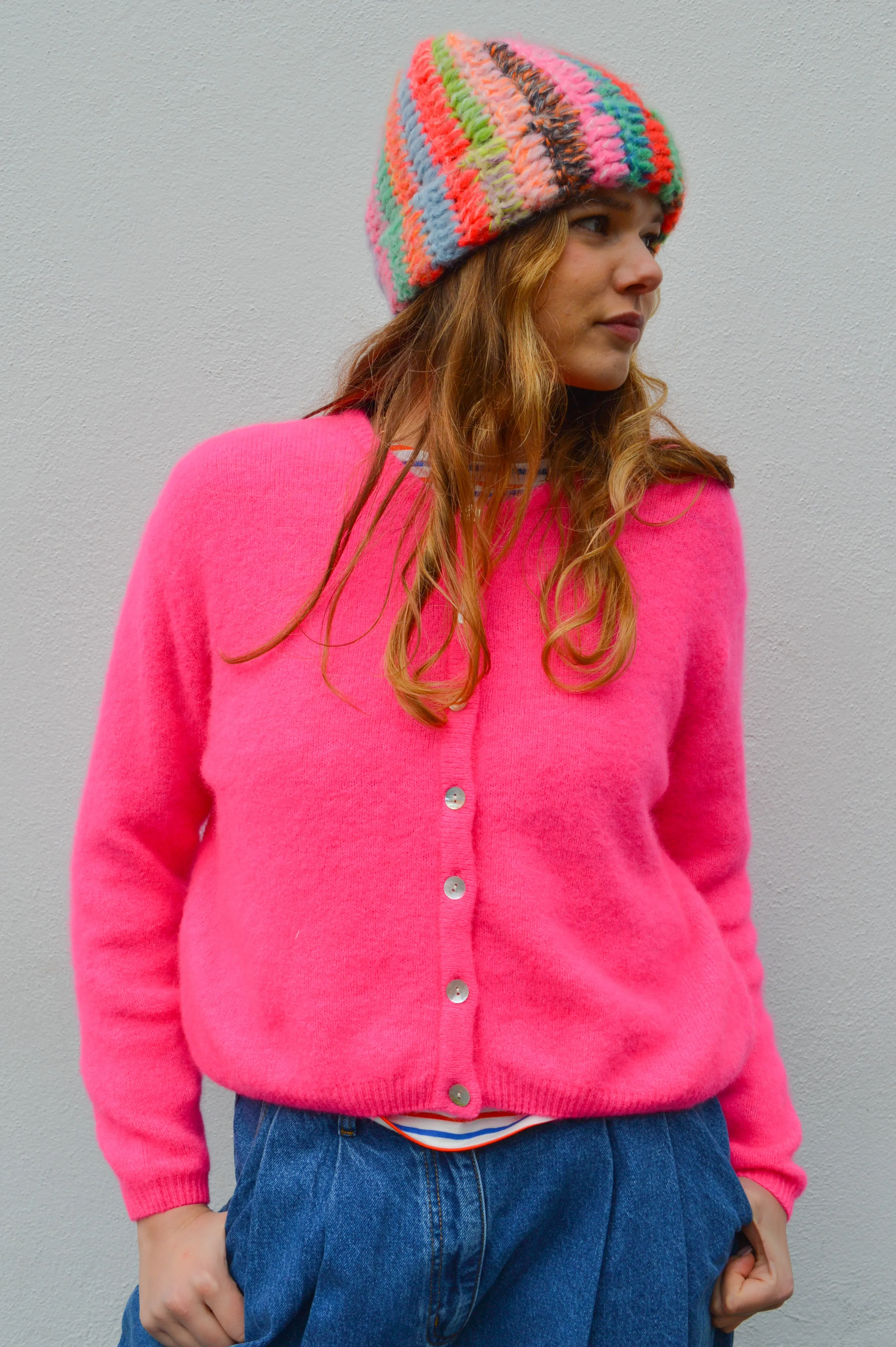 American Vintage Vitow Neon Pink Melange Cardigan