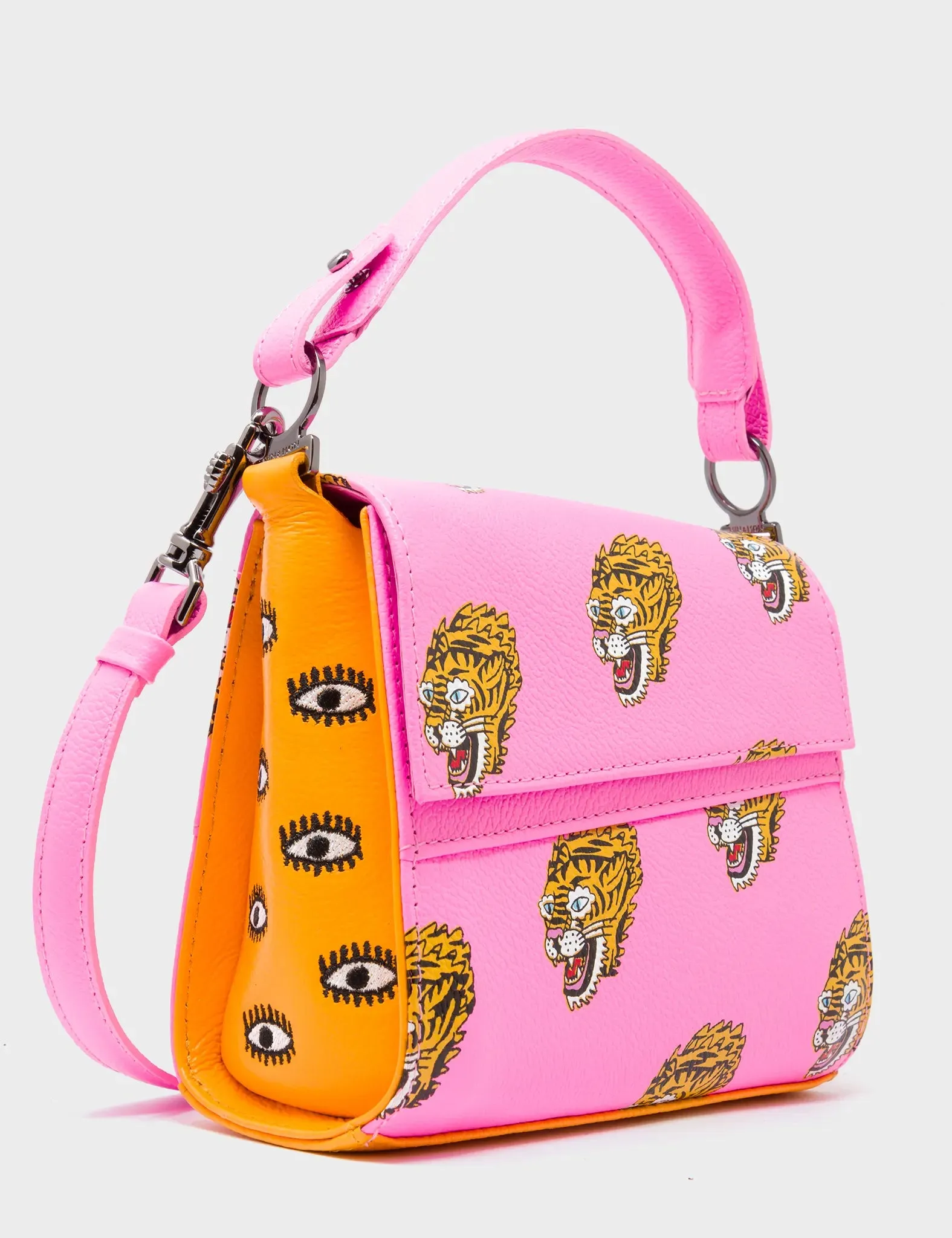 Anastasio Micro Crossbody Handbag Bubblegum Pink Leather - Blazing Tiger Design