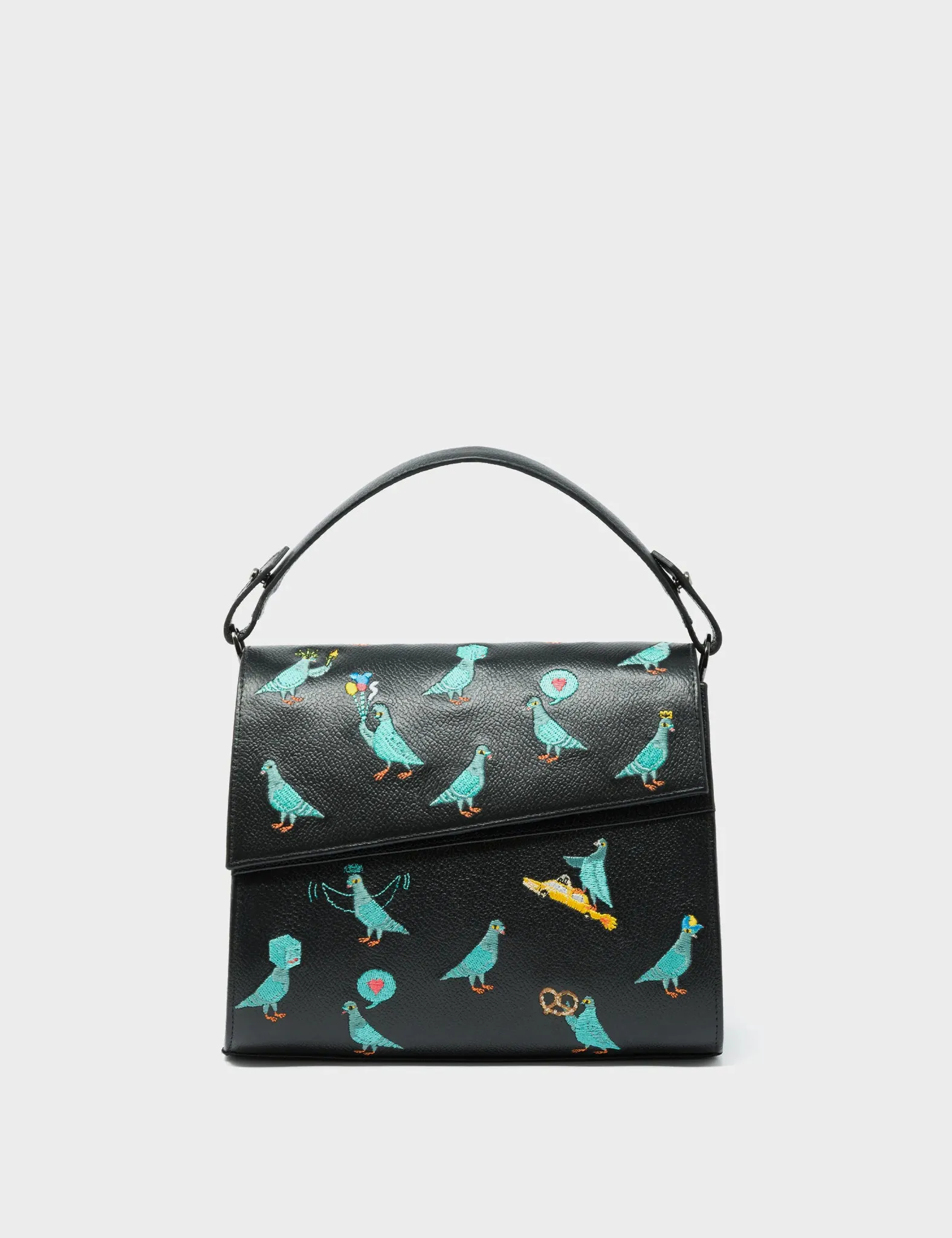Anastasio Mini Crossbody Handbag Black Leather - Pigeonista Embroidery