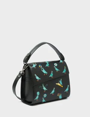 Anastasio Mini Crossbody Handbag Black Leather - Pigeonista Embroidery