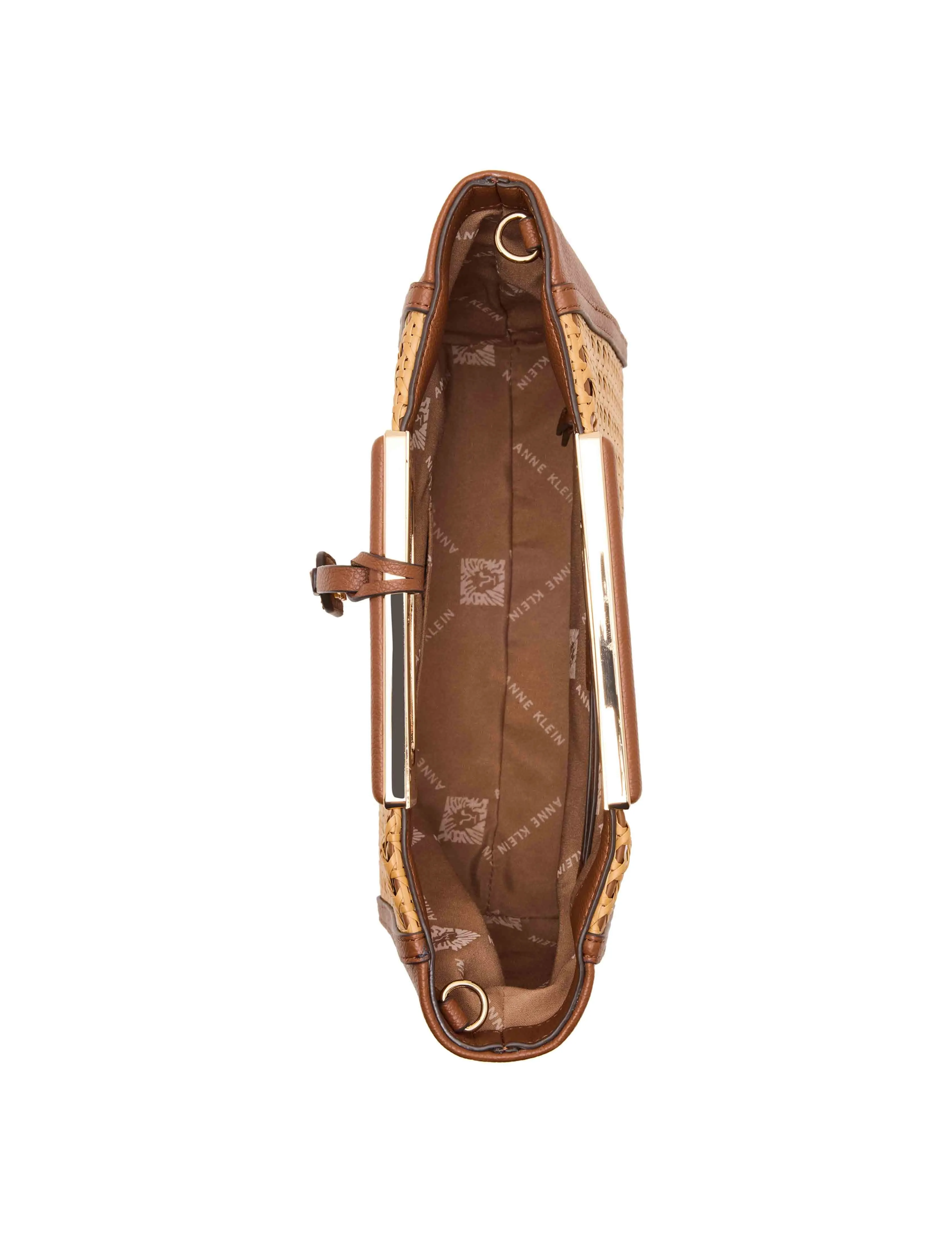 Caning Cut-Out Metal Handle Satchel With Convertible Strap