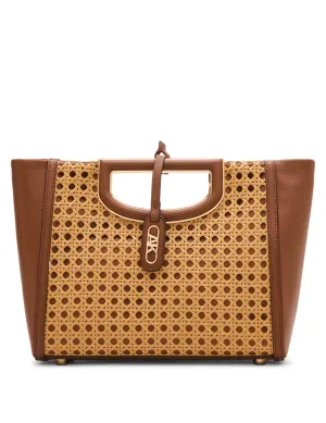 Caning Cut-Out Metal Handle Satchel With Convertible Strap