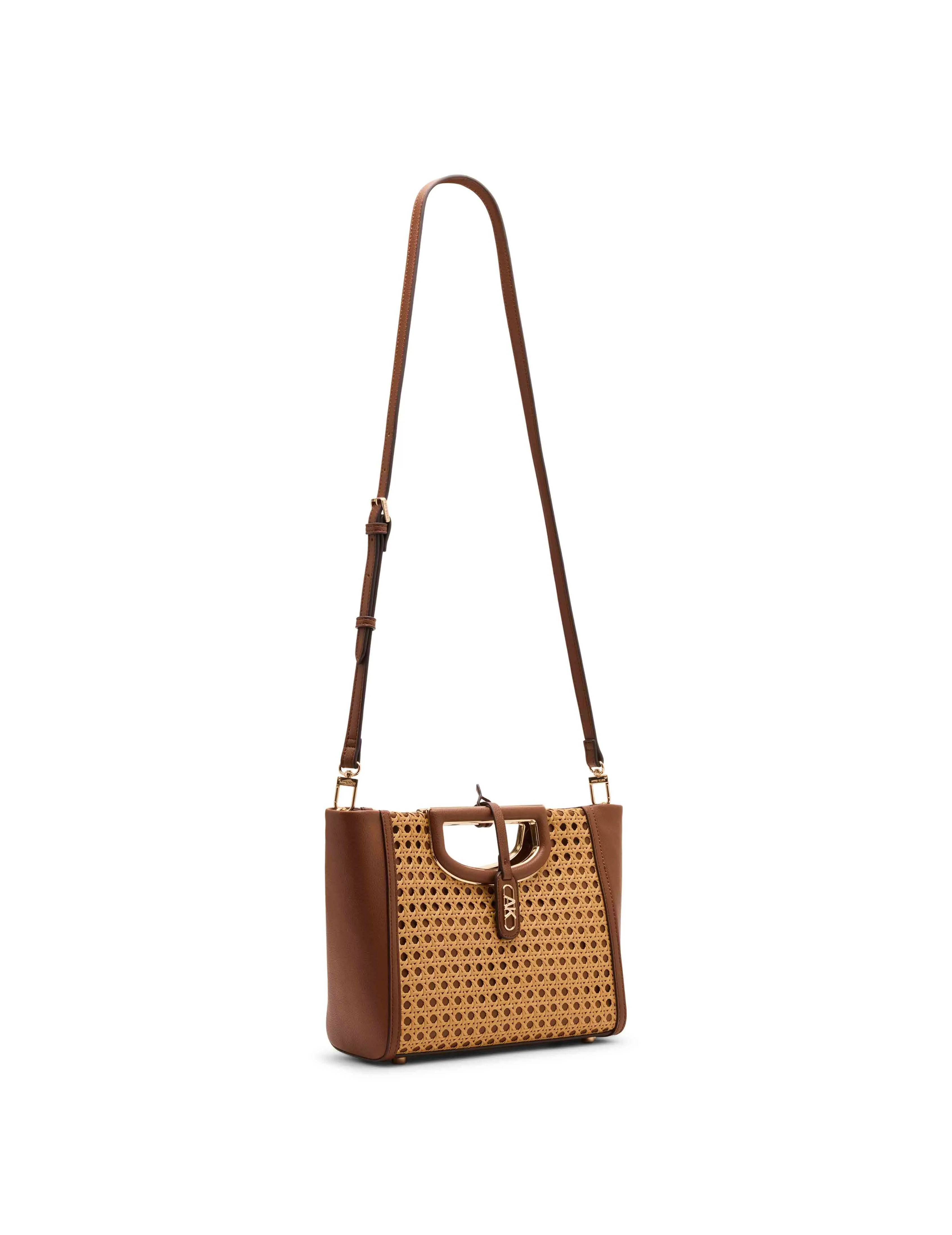 Caning Cut-Out Metal Handle Satchel With Convertible Strap