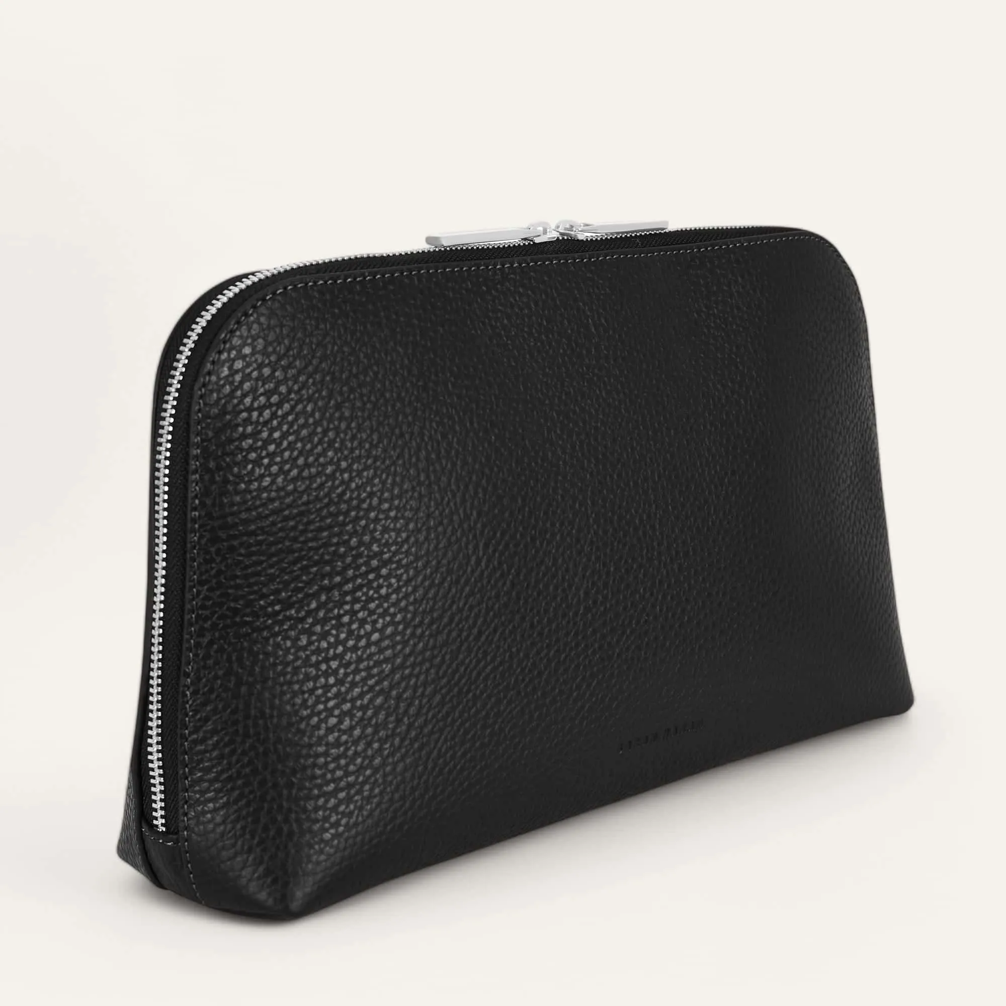 Carnation Cosmetic Bag | Black with Silver hardware (Large)