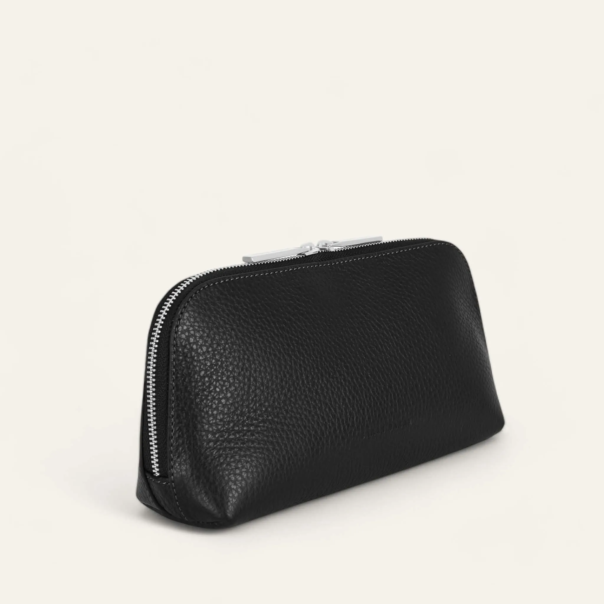 Carnation Cosmetic Bag | Black with Silver hardware (Small)