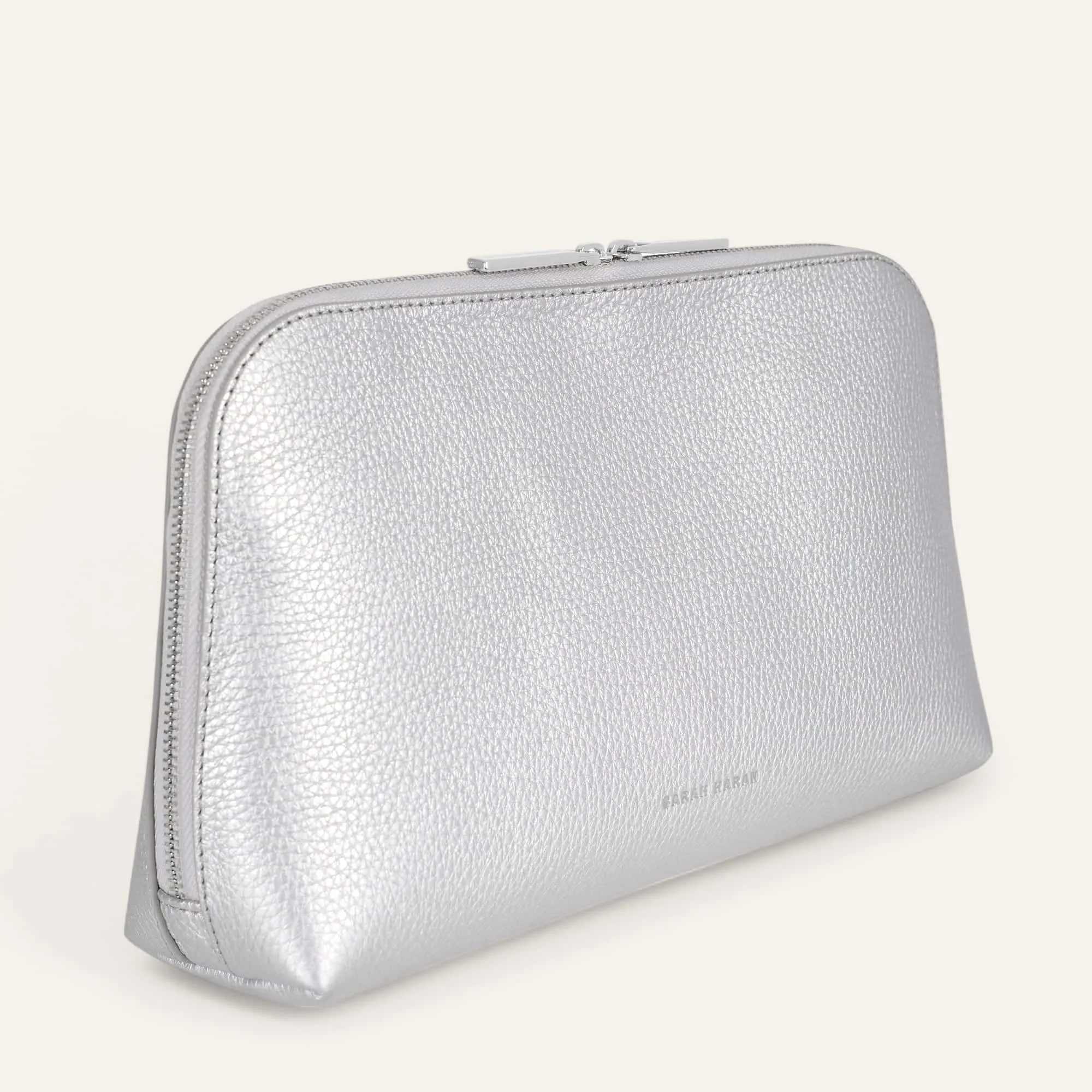 Carnation Cosmetic Bag | Soft Metallic Silver with Silver hardware (Large)