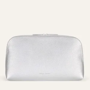 Carnation Cosmetic Bag | Soft Metallic Silver with Silver hardware (Large)