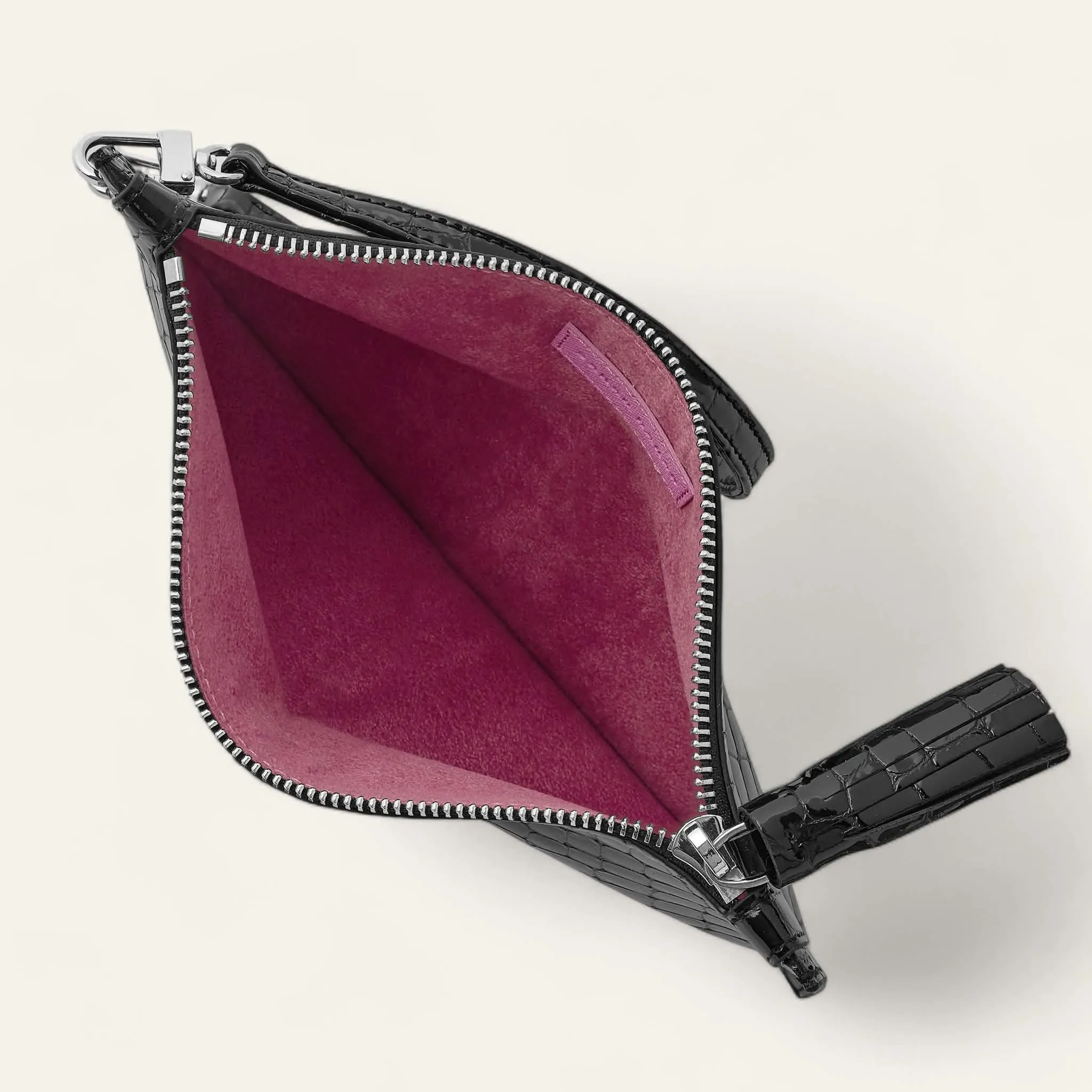 Clover Pouch | Black Patent Croc with Silver hardware