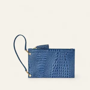 Clover Pouch | Indigo Croco with Gold hardware