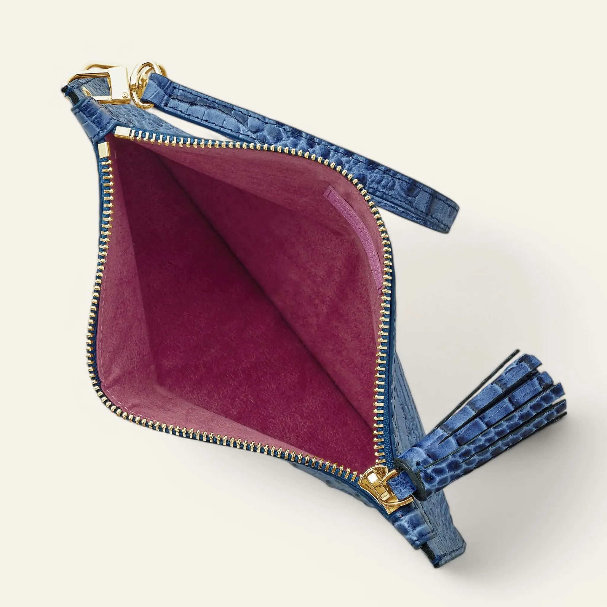 Clover Pouch | Indigo Croco with Gold hardware