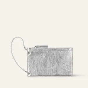 Clover Pouch | Metallic Silver with Silver hardware