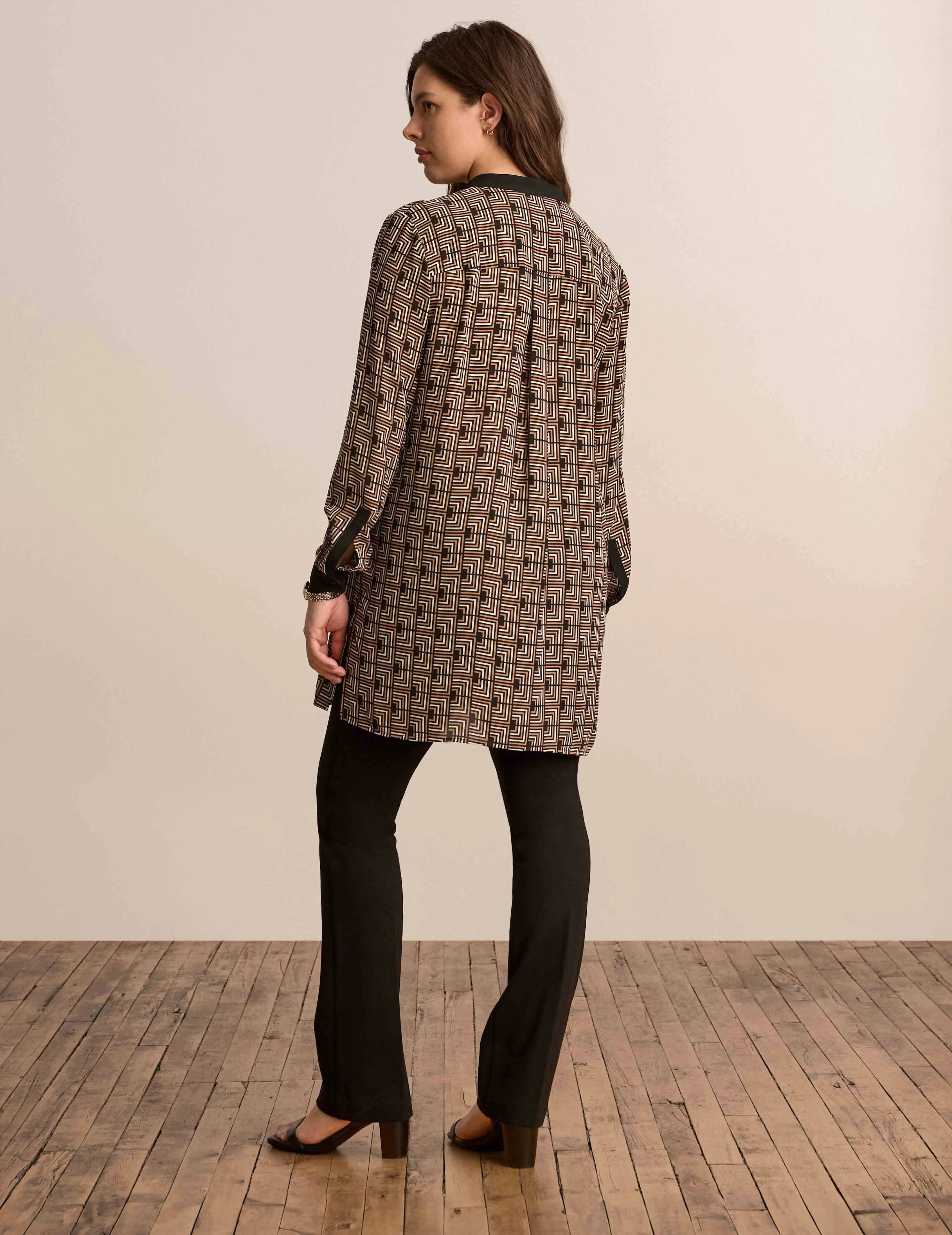 Color Block Long Sleeve Popover Tunic - Sale