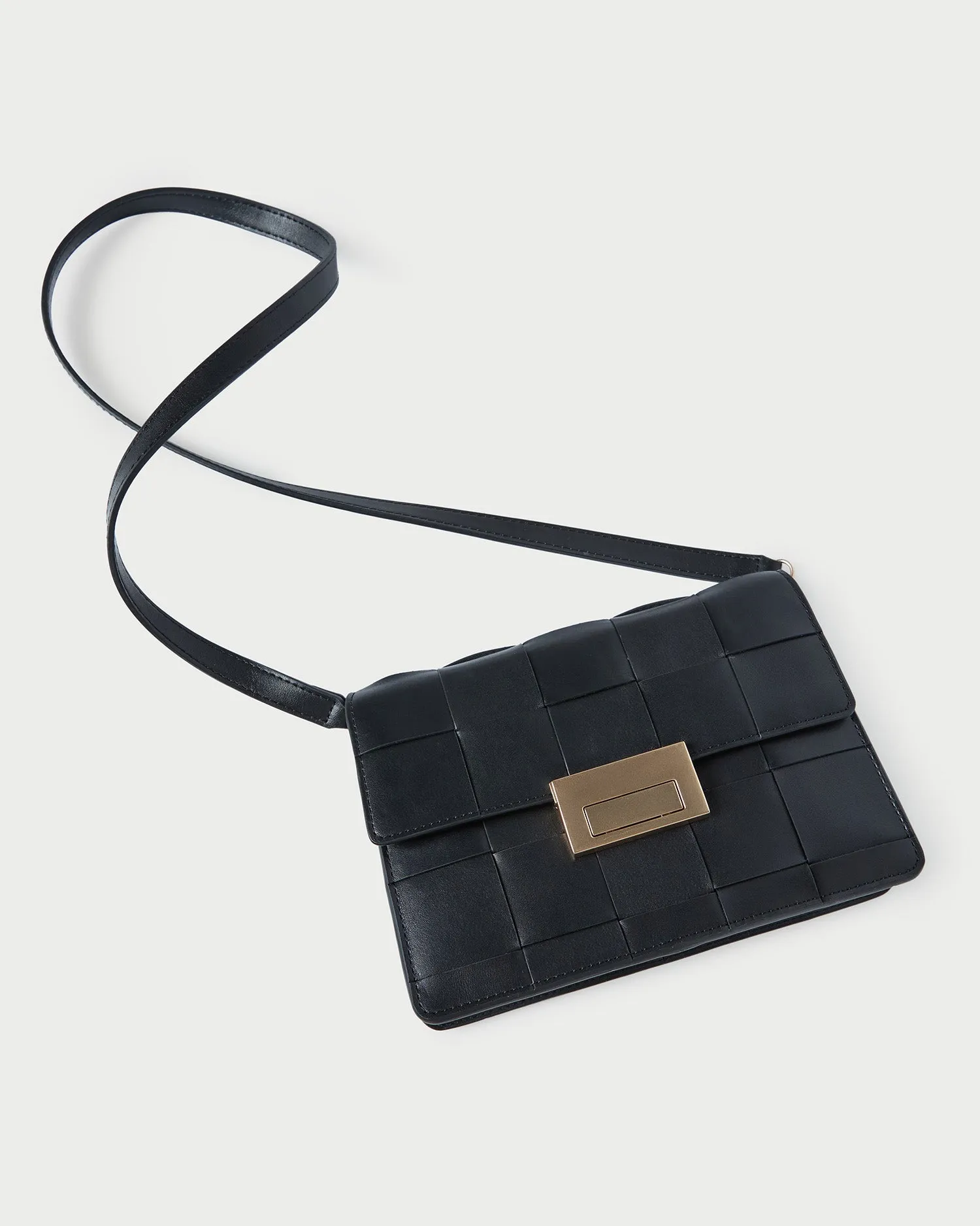 Delphine Black Woven Leather Shoulder Bag