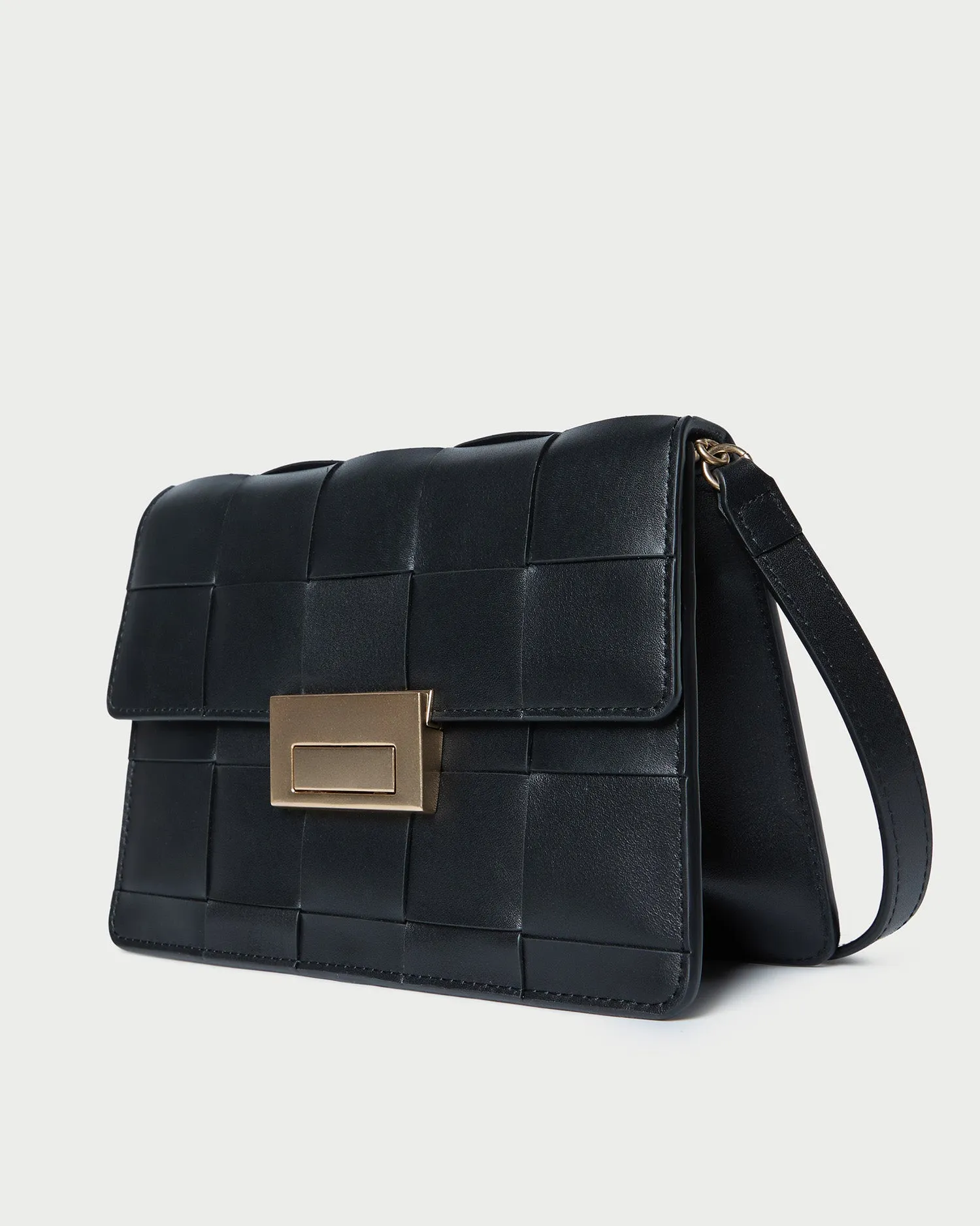 Delphine Black Woven Leather Shoulder Bag