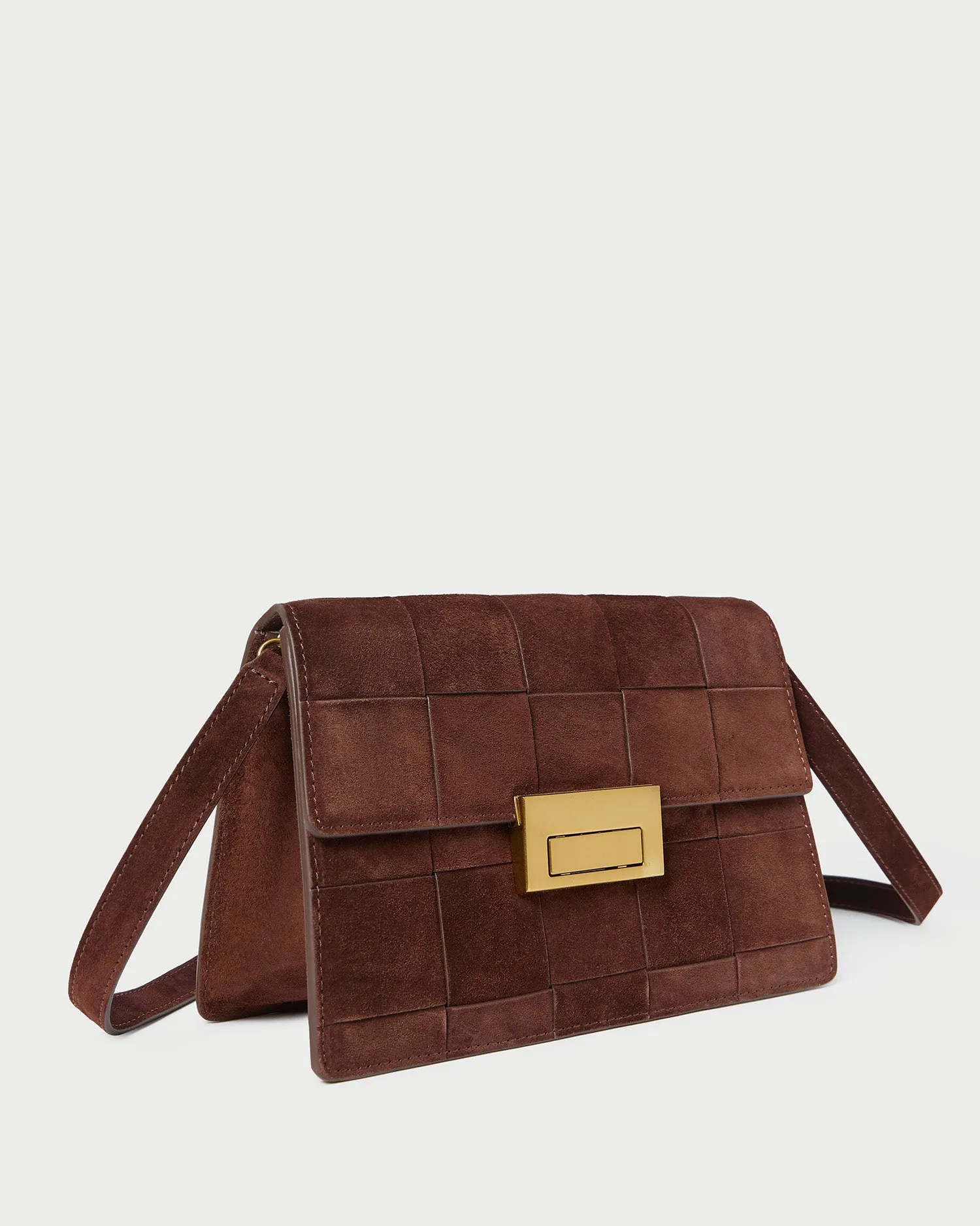 Delphine Espresso Woven Suede Shoulder Bag