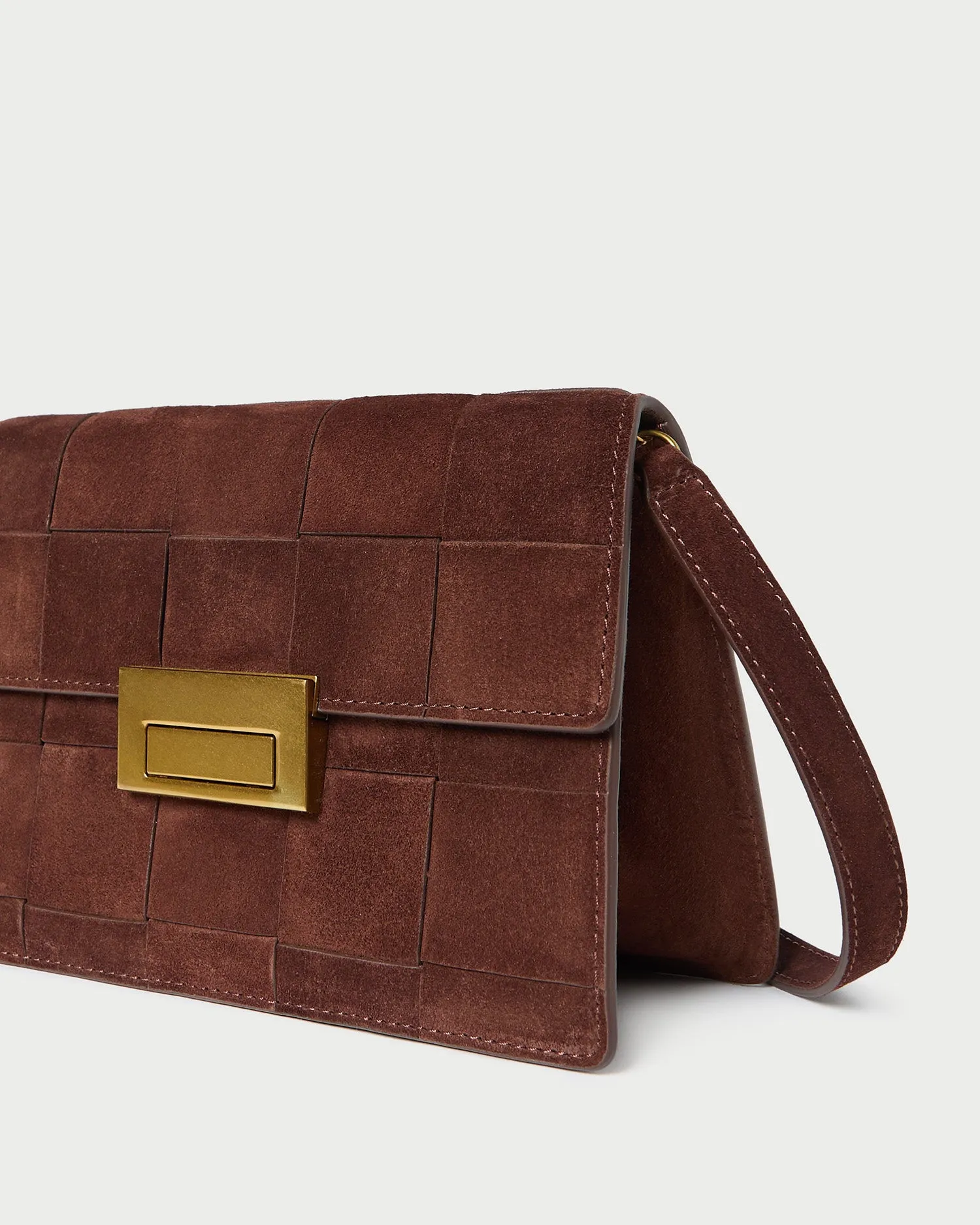 Delphine Espresso Woven Suede Shoulder Bag