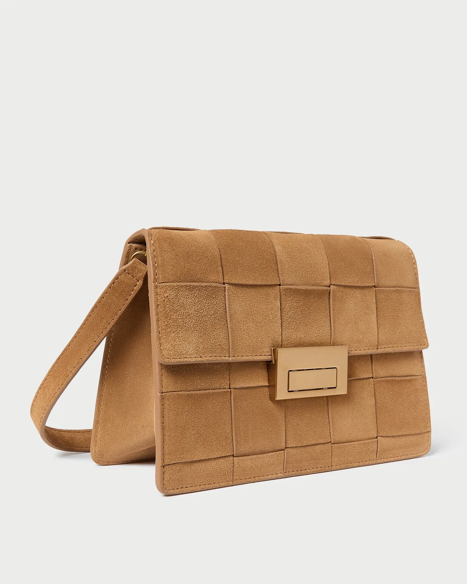 Delphine Toffee Woven Suede Shoulder Bag