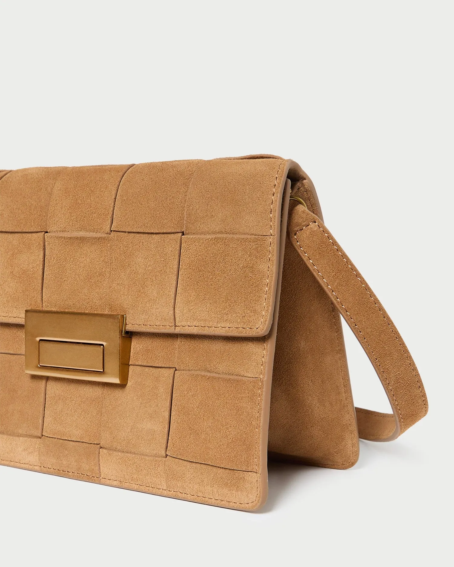 Delphine Toffee Woven Suede Shoulder Bag