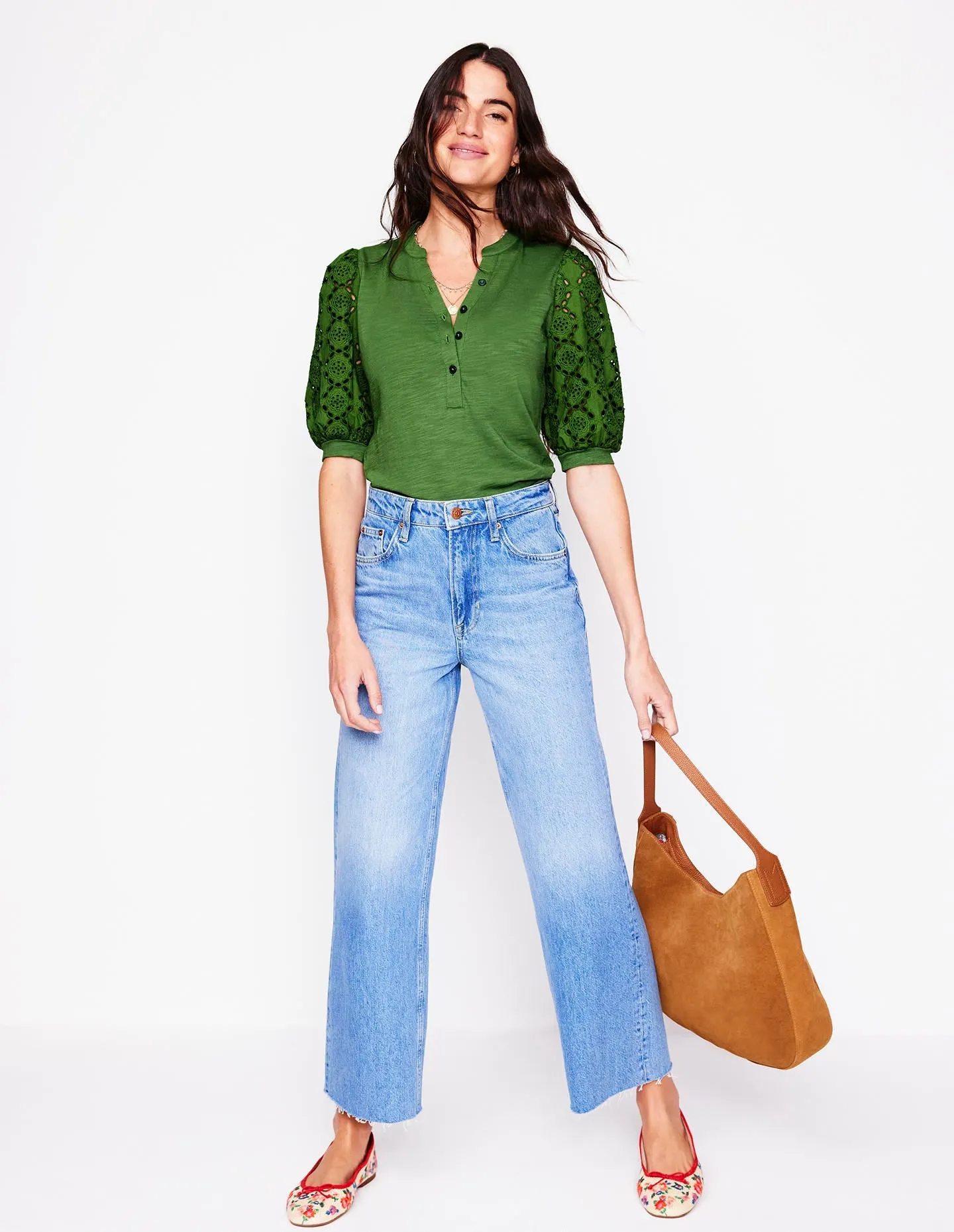 Eden Puff Sleeve Henley Top-Promenade Green