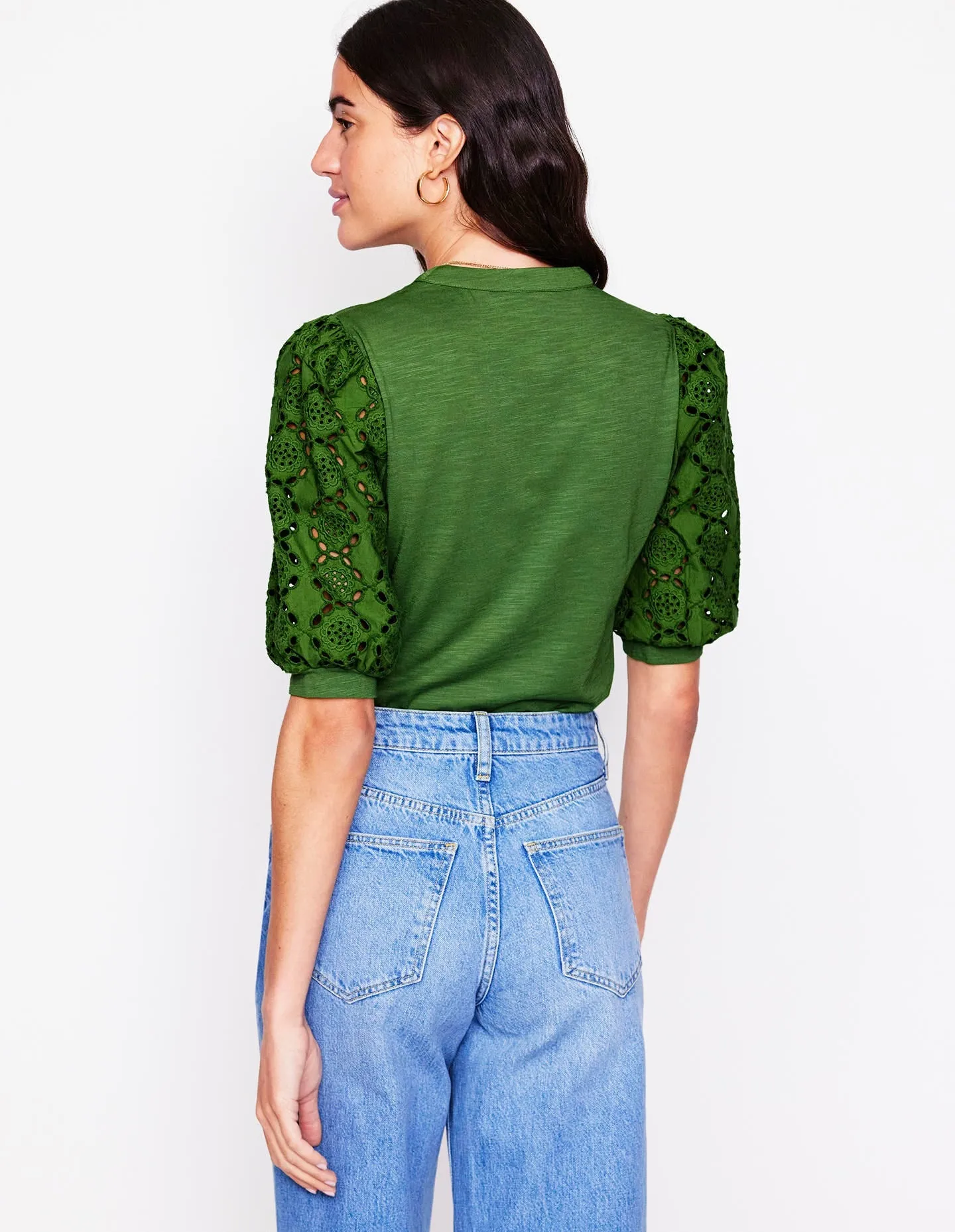 Eden Puff Sleeve Henley Top-Promenade Green