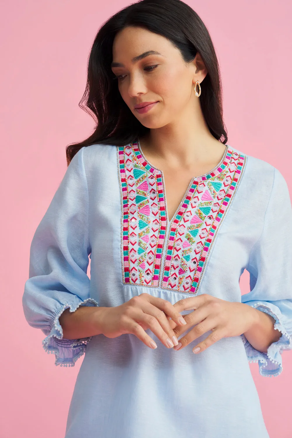 Embellished Tunic - Aqua Cross Dye