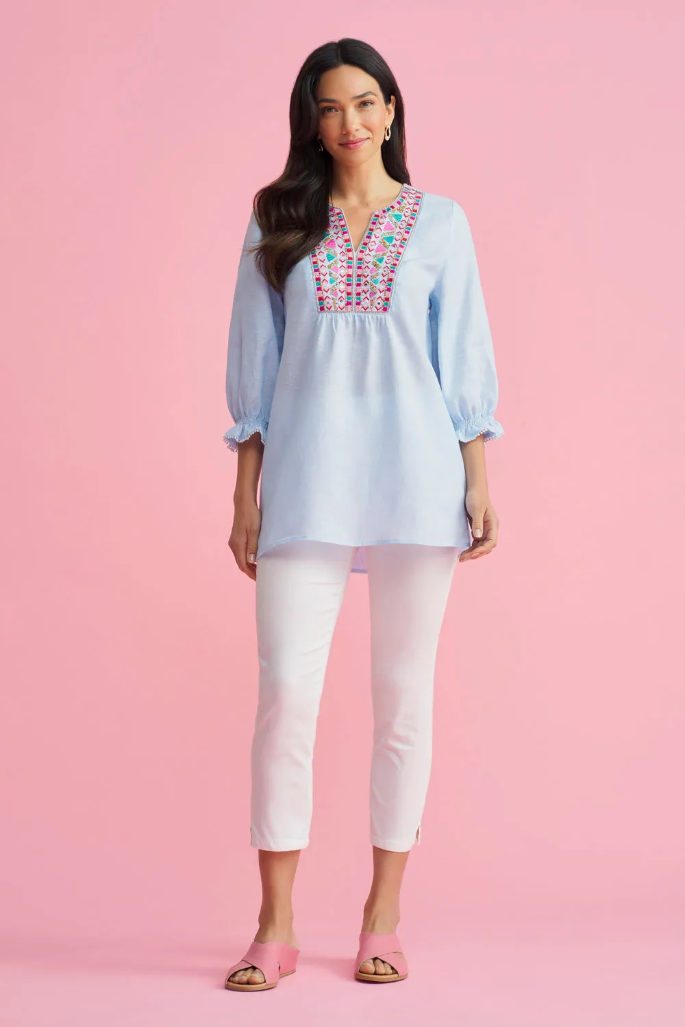 Embellished Tunic - Aqua Cross Dye