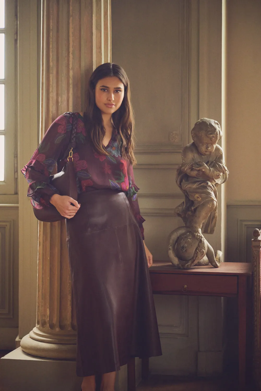 Faux Leather Skirt - Pinot Noir