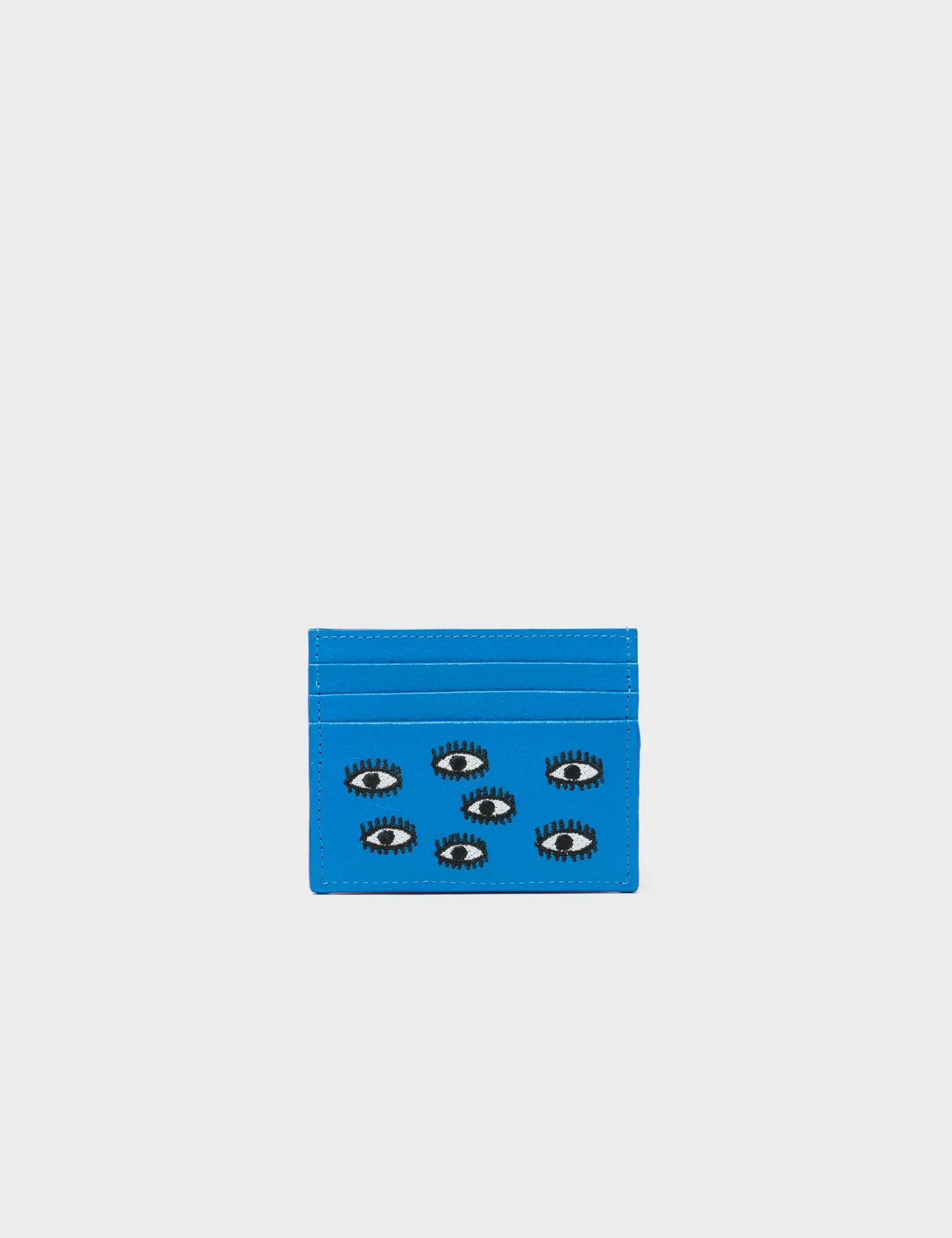 Felix Ibiza Blue Leather Cardholder - All Over Eyes Embroidery