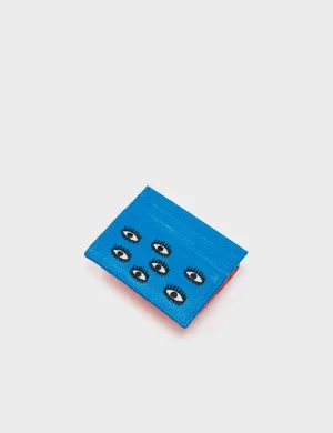 Felix Ibiza Blue Leather Cardholder - All Over Eyes Embroidery