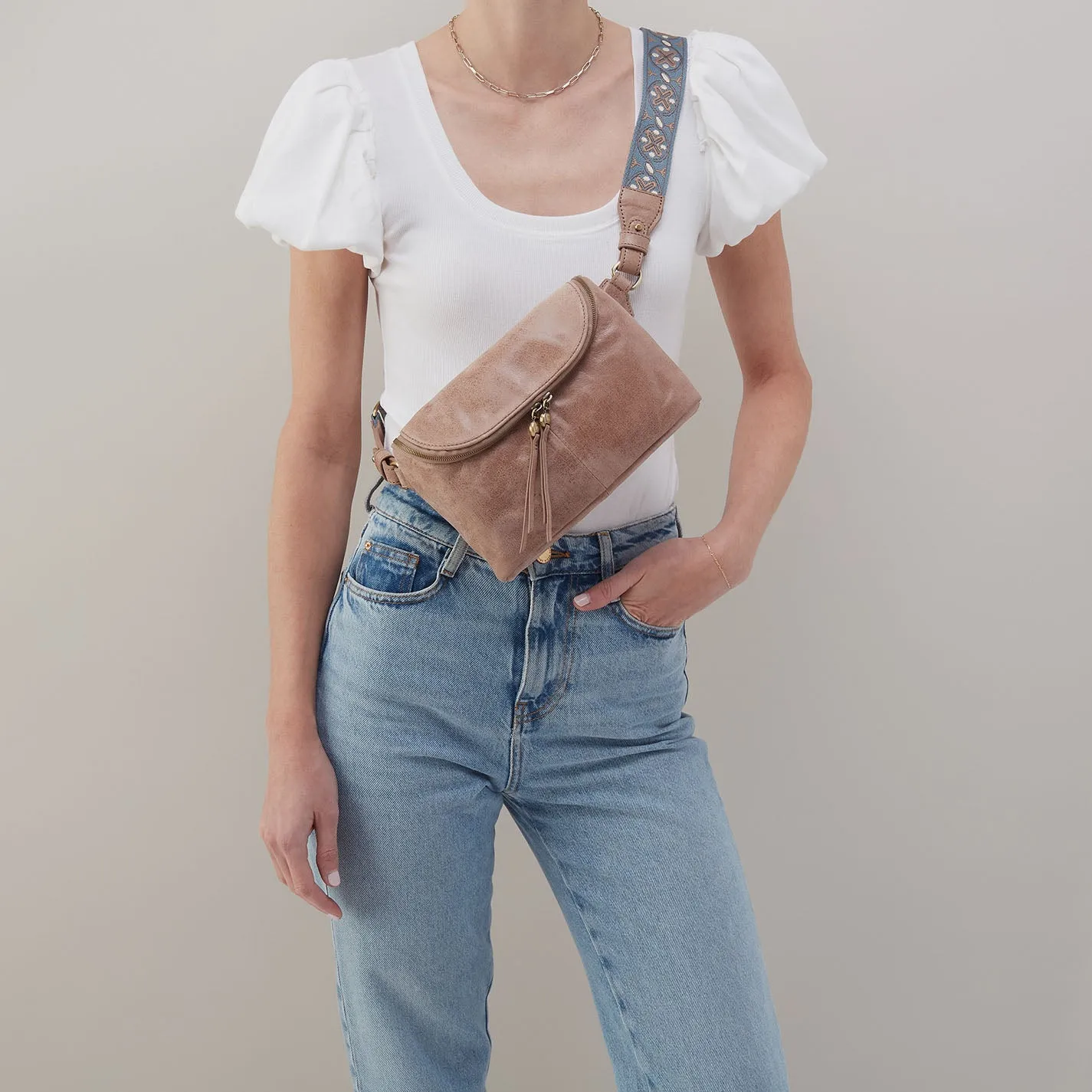 Fern Large Belt Bag In Buffed Leather - Hazel