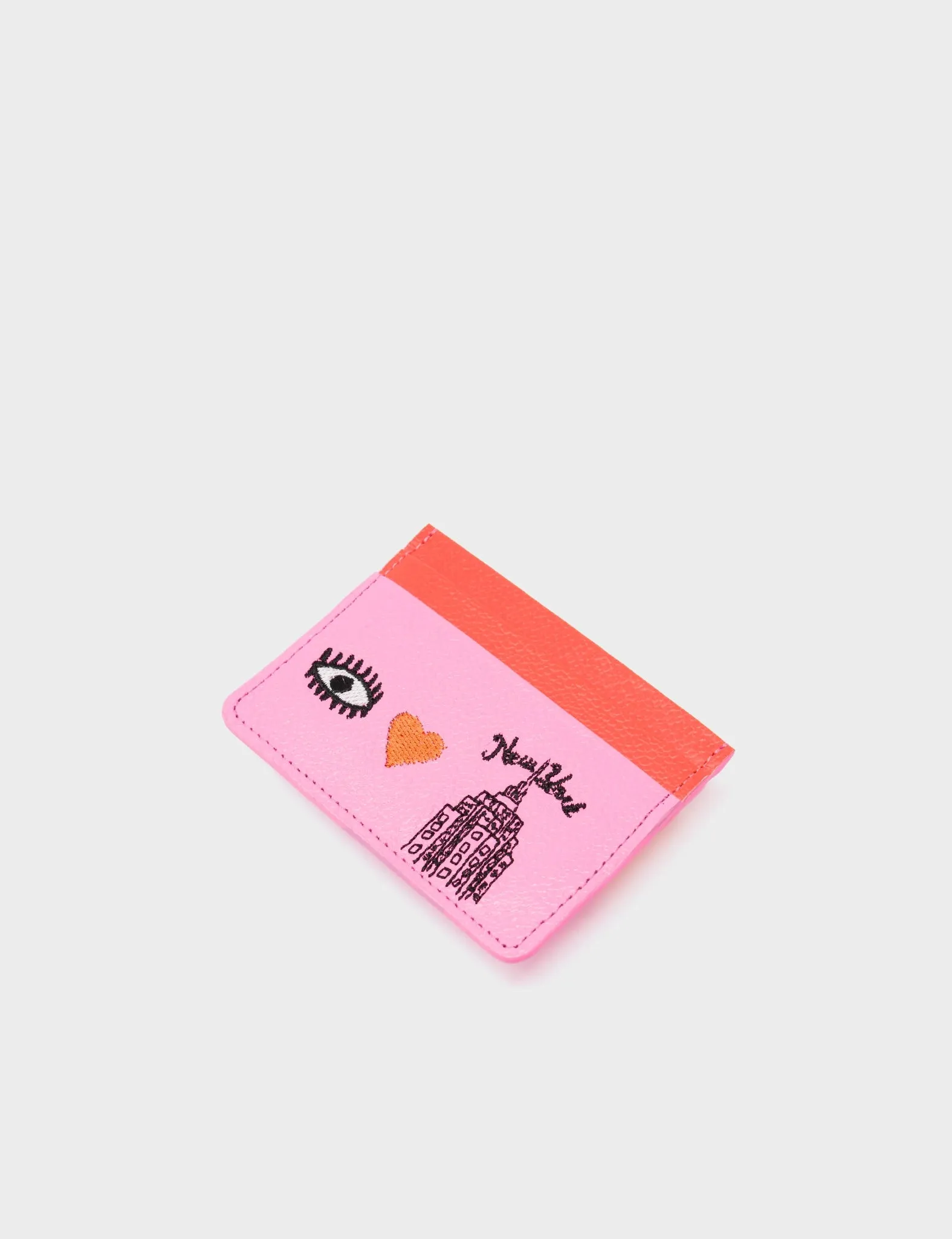 Filium Bubblegum Pink Leather Cardholder - Eye Love New York Embroidery