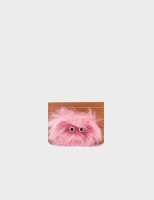 Filium Caramel Leather Cardholder - Fuzzy Monster Applique