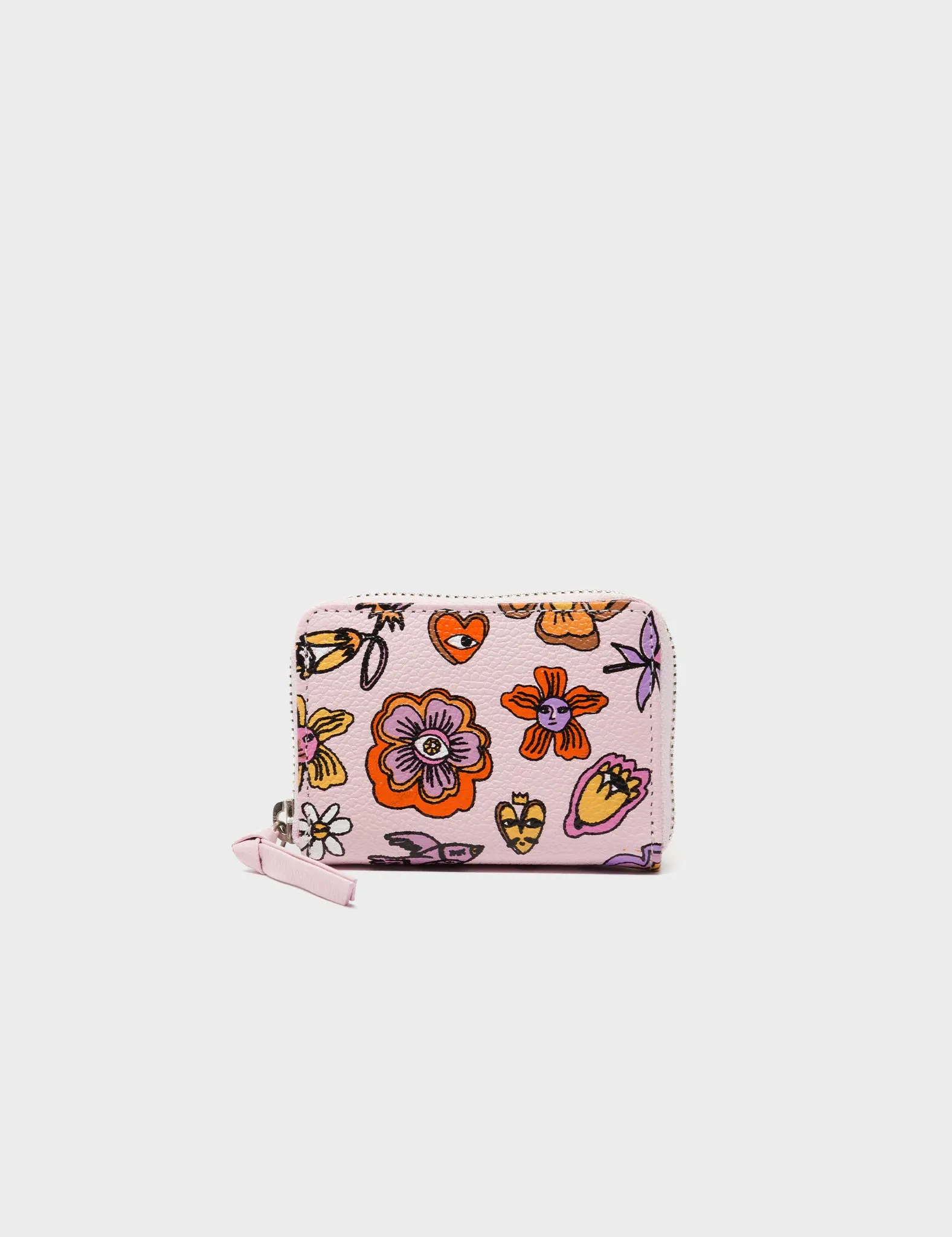 Frodo Parfait Pink Leather Zip Around Wallet - Vintage Bloom Design