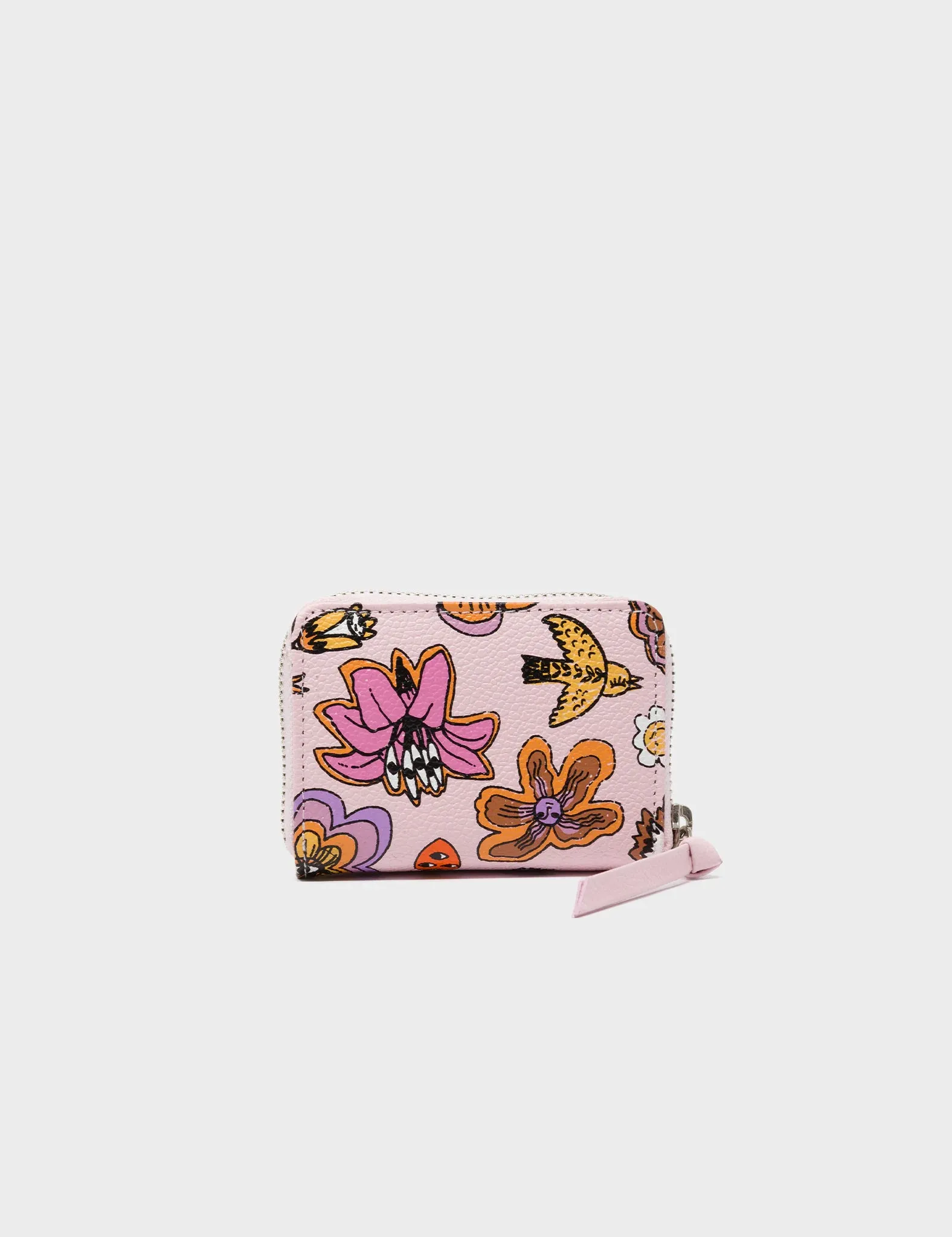 Frodo Parfait Pink Leather Zip Around Wallet - Vintage Bloom Design