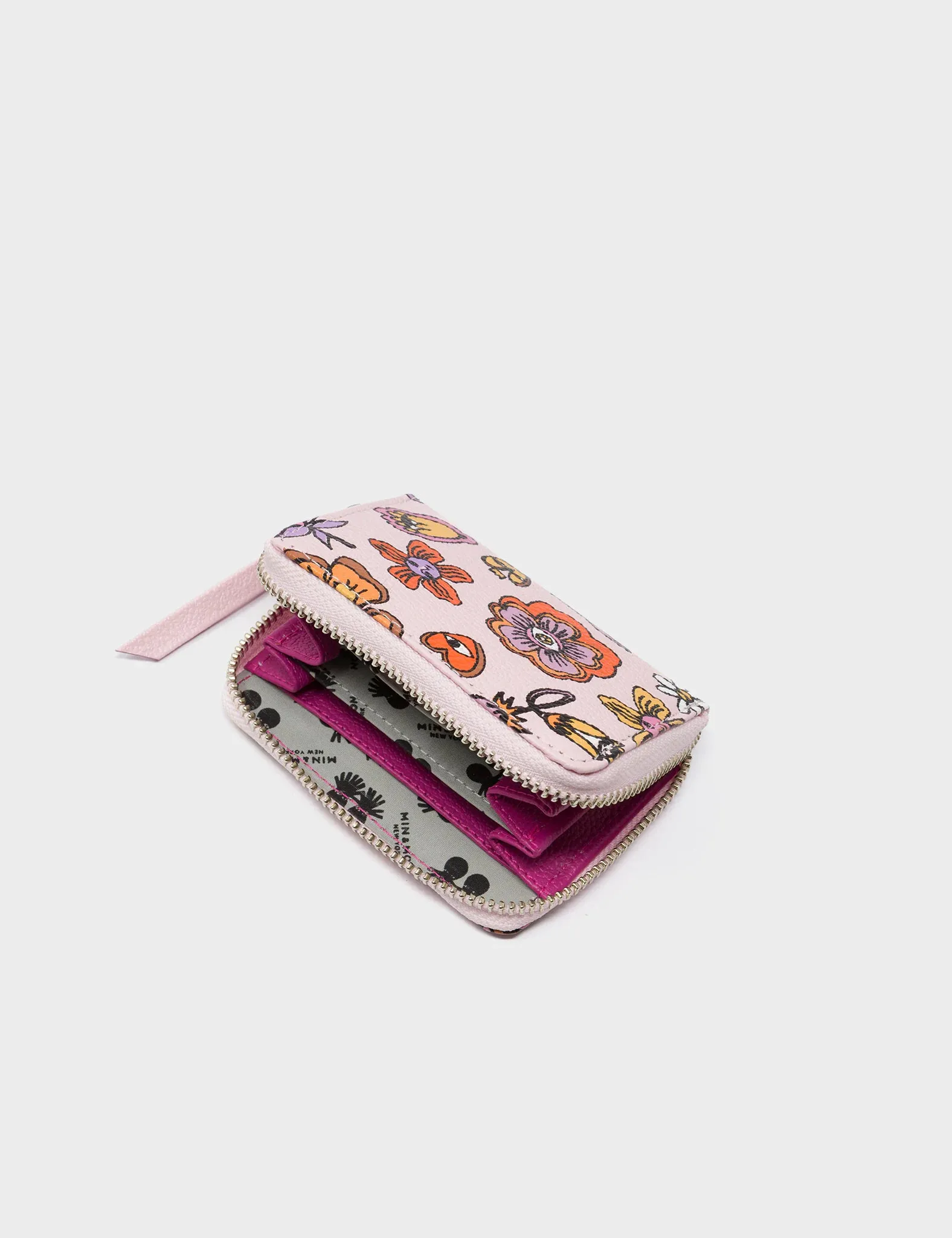 Frodo Parfait Pink Leather Zip Around Wallet - Vintage Bloom Design