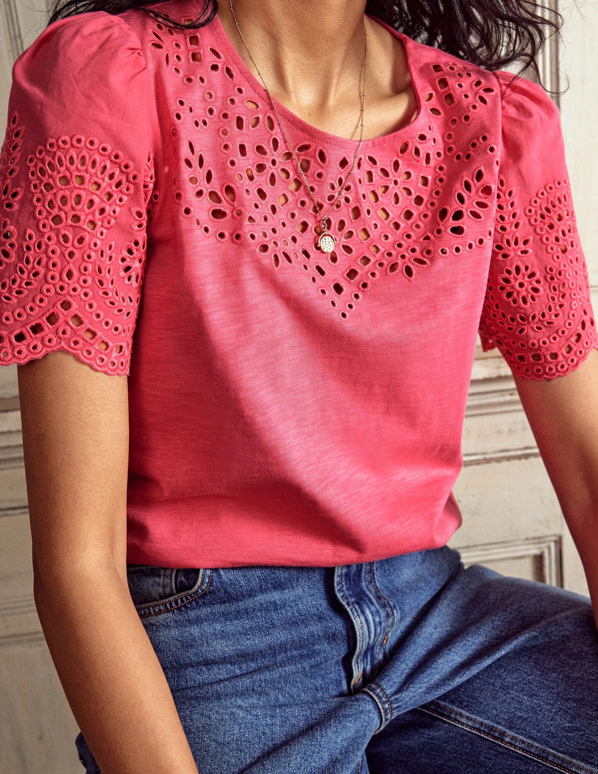 Isabel Broderie Top-Rose Pink