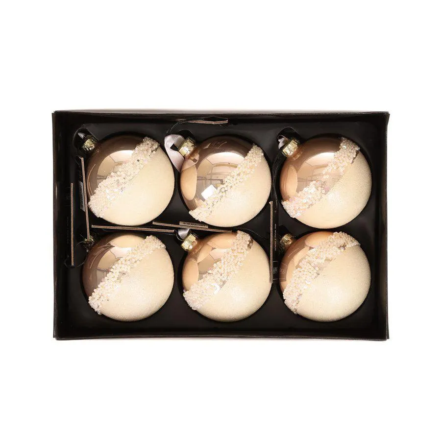 JLINE Xmas Glass Ornament Ballbox Set 8cm 6 pcs -  Matte/Shiny Light Pink