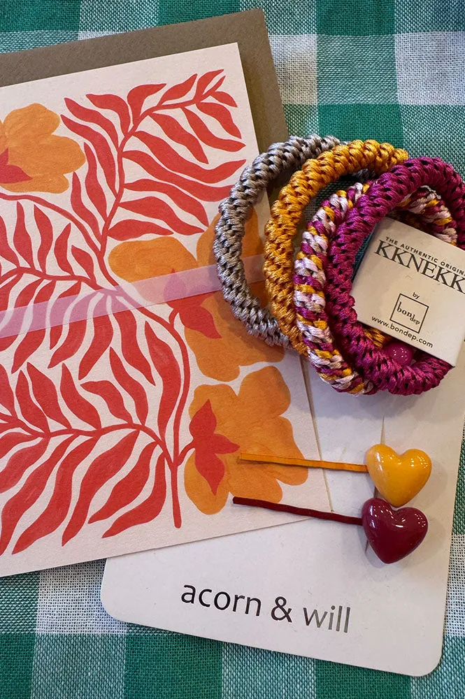 Kknekki Ochre And Pink Hair Ties