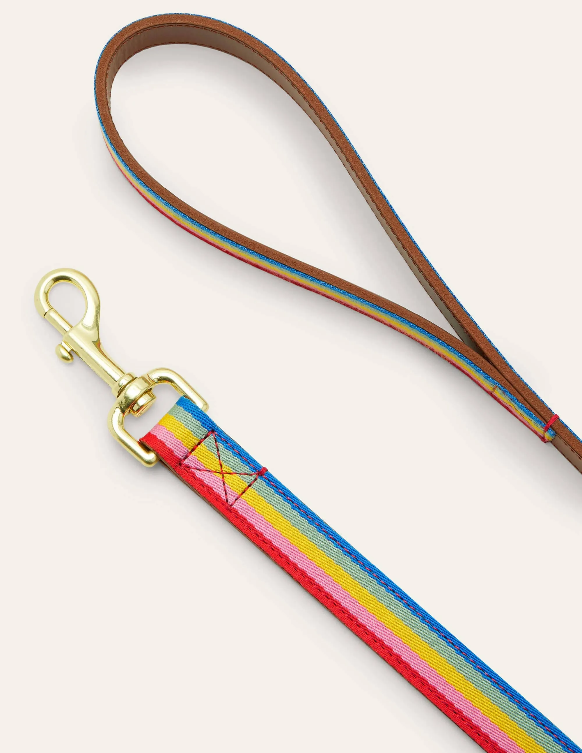 Leather Dog Lead-Tan. Multi Stripe