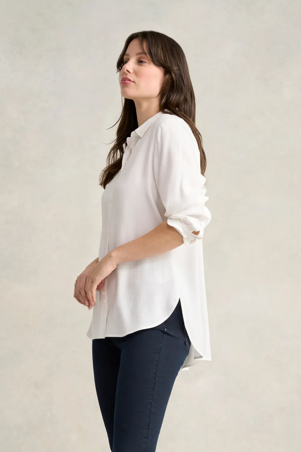 Long Line Crinkle Shirt - White