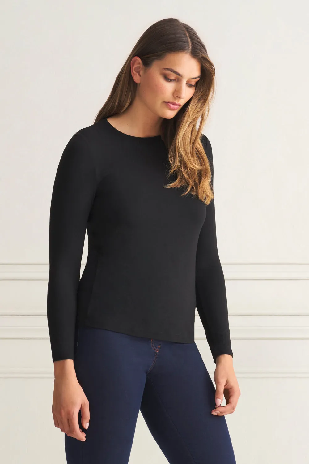 Long Sleeve Crew Neck Top - Black