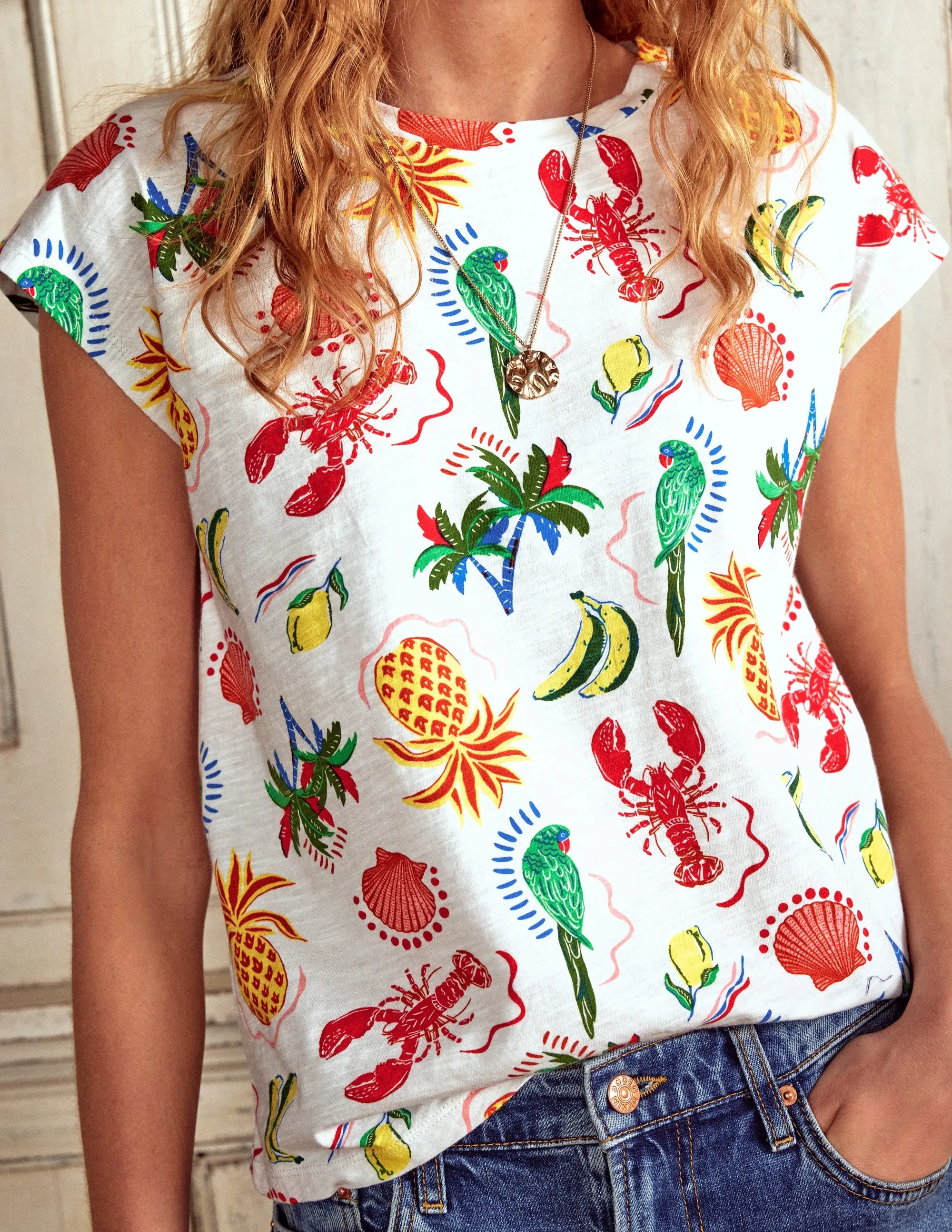 Louisa Slub T-Shirt T1831-Ivory. Tropical Bonanza