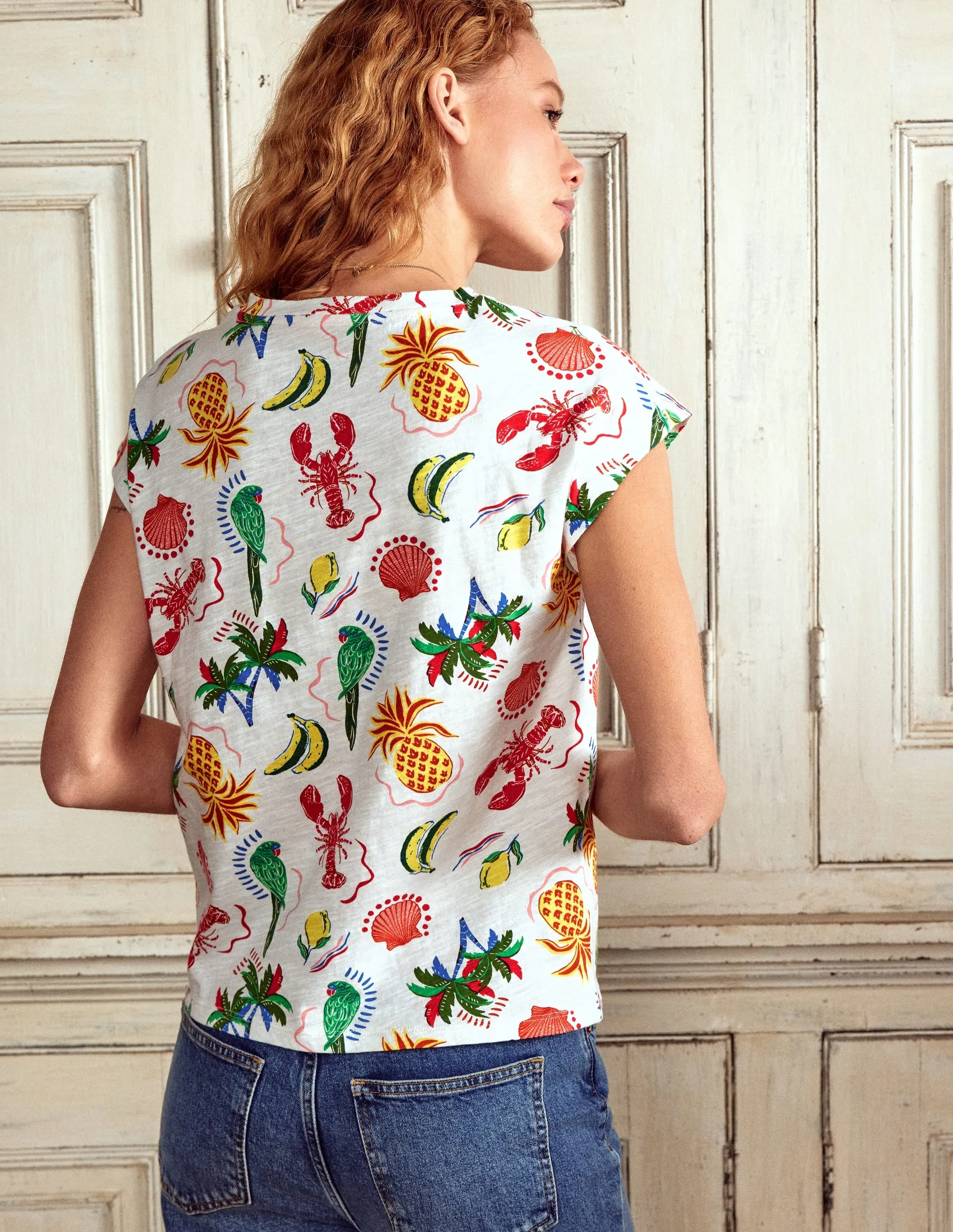 Louisa Slub T-Shirt T1831-Ivory. Tropical Bonanza