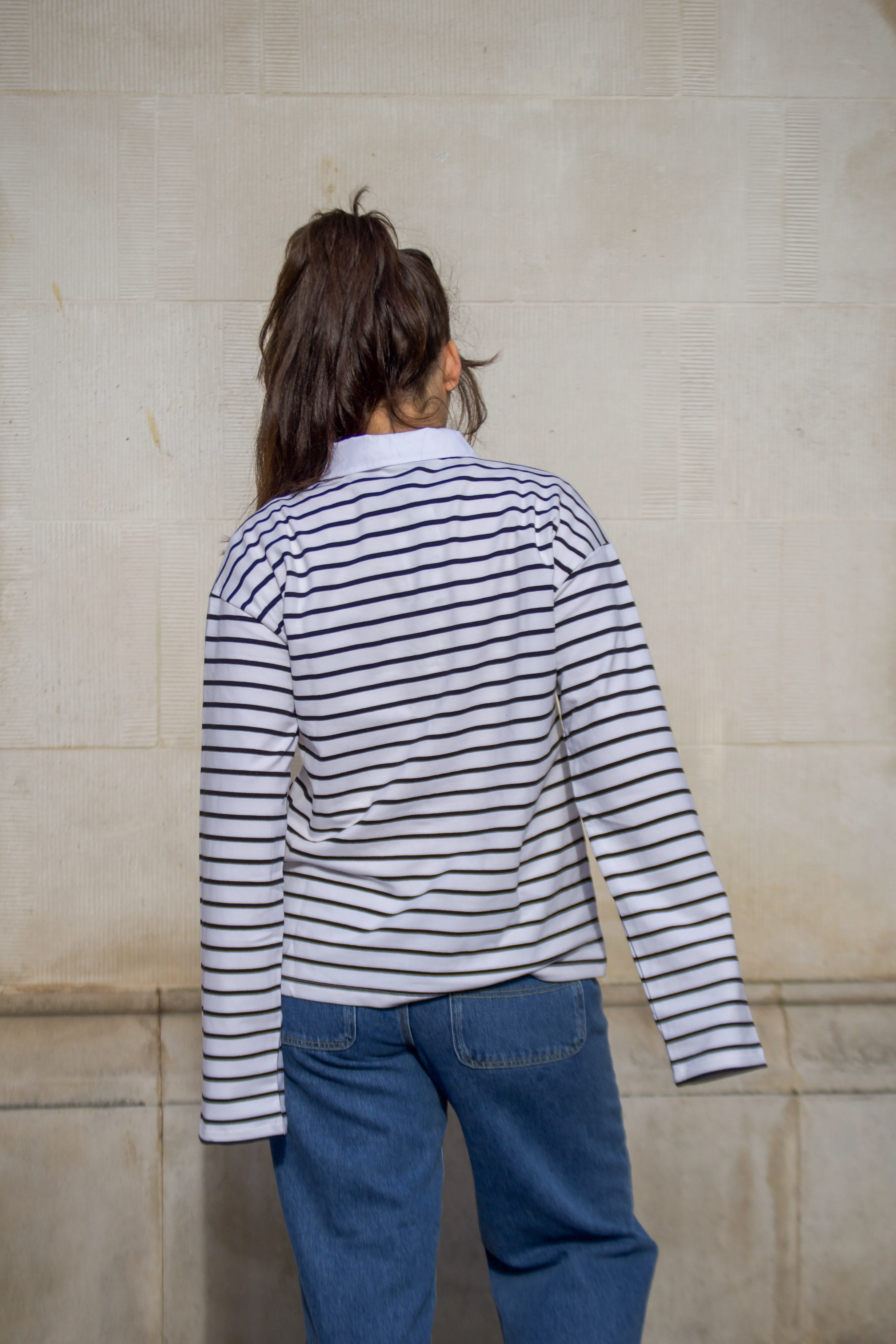 Object Linea Black and White Striped Polo Top