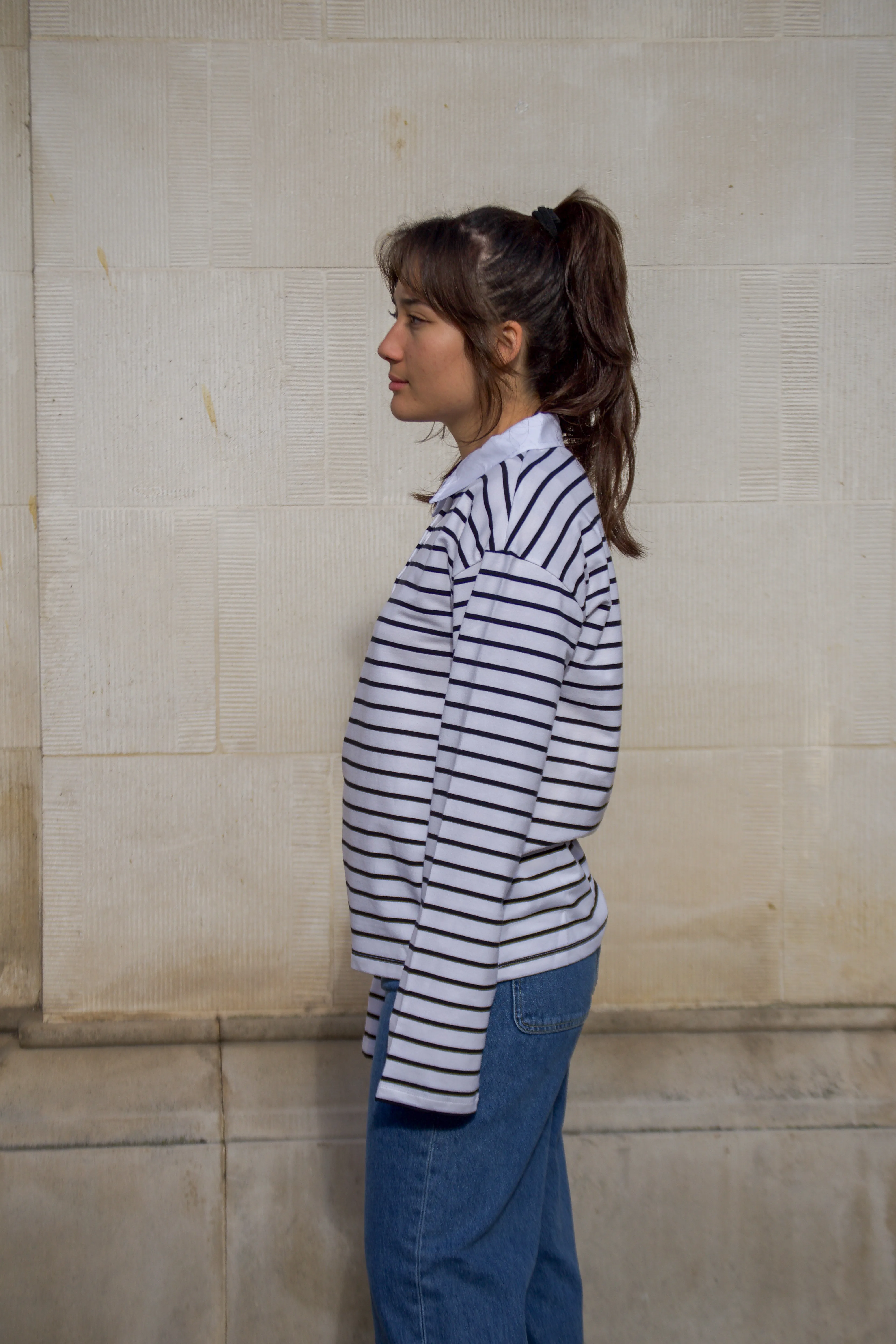 Object Linea Black and White Striped Polo Top