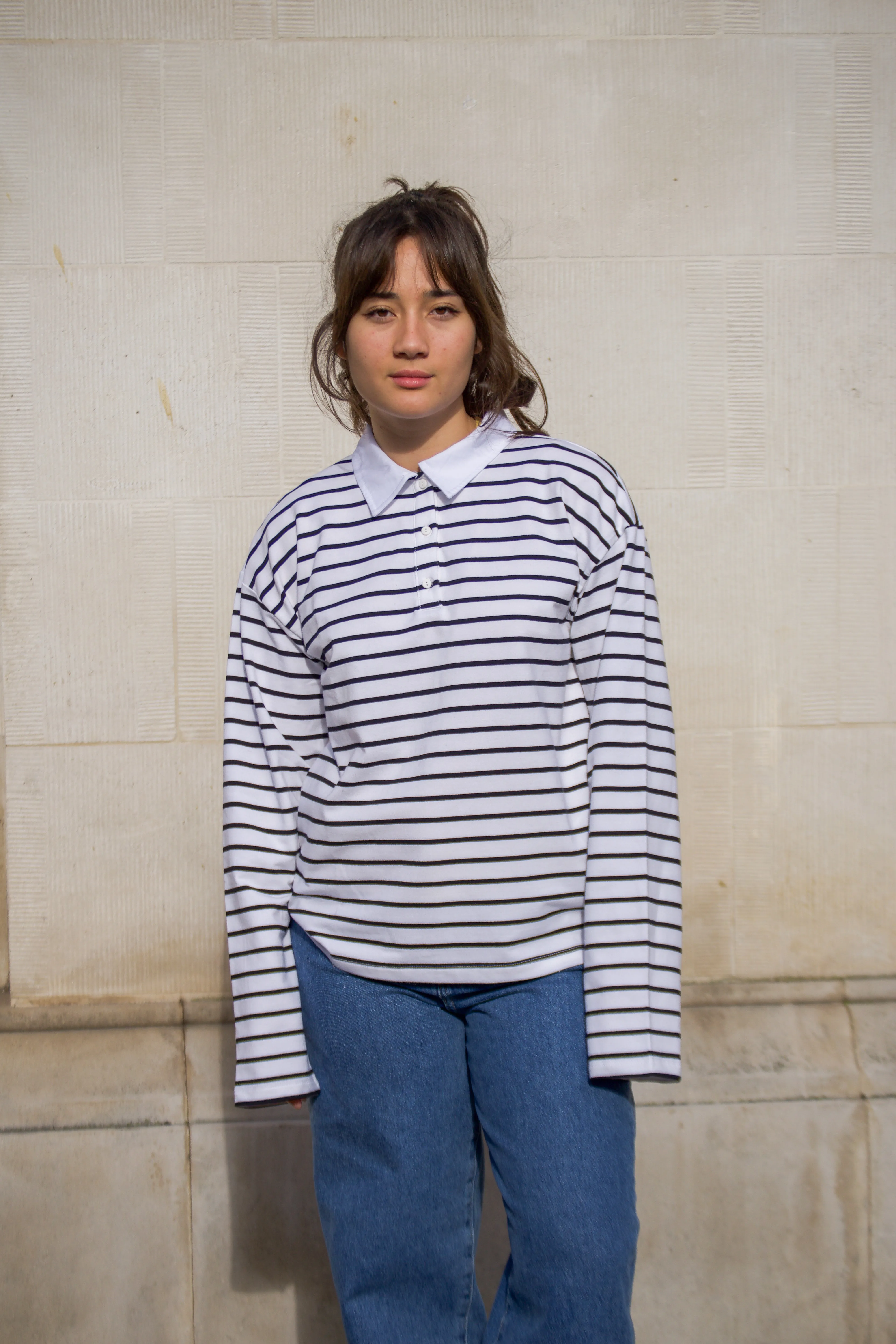 Object Linea Black and White Striped Polo Top