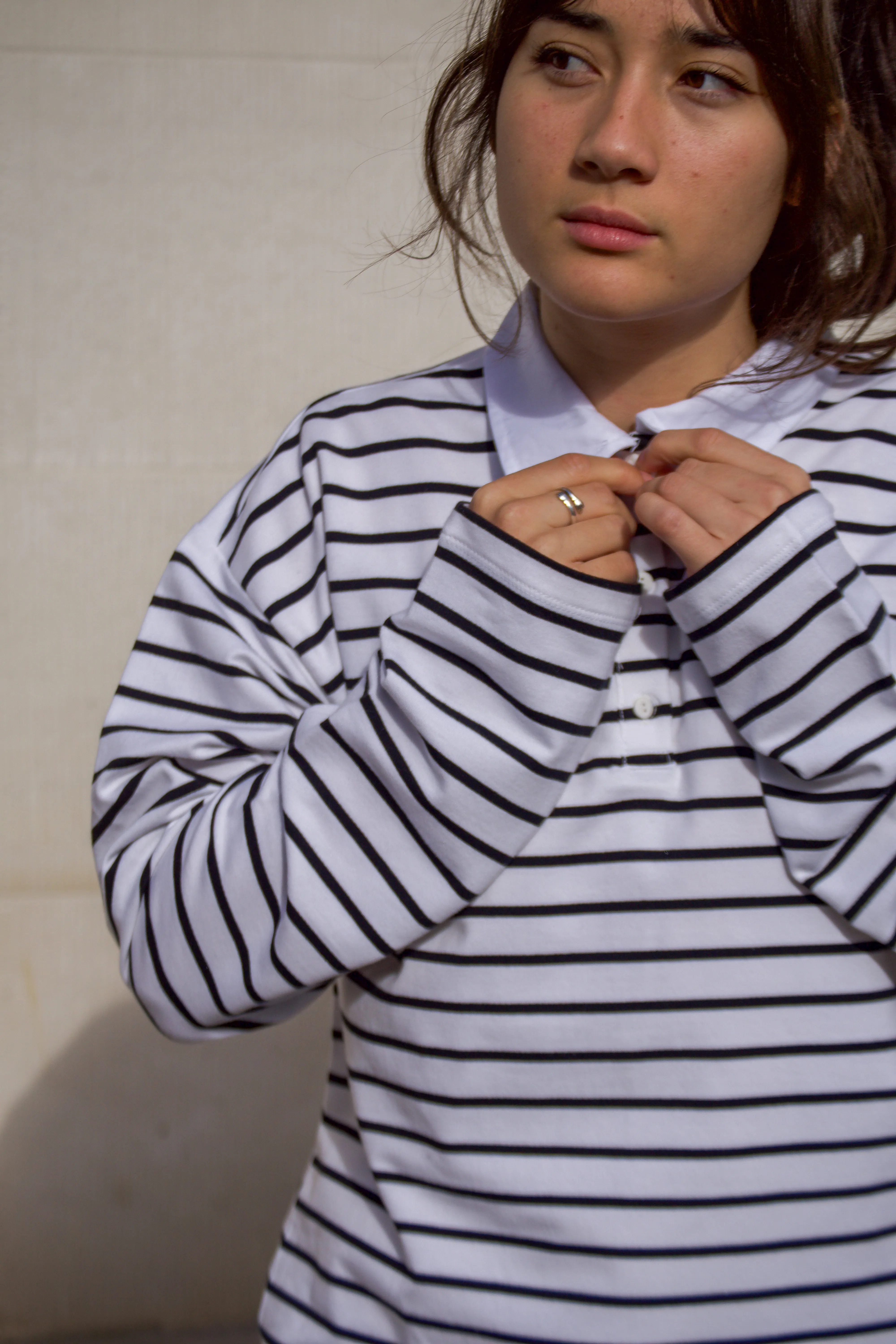 Object Linea Black and White Striped Polo Top